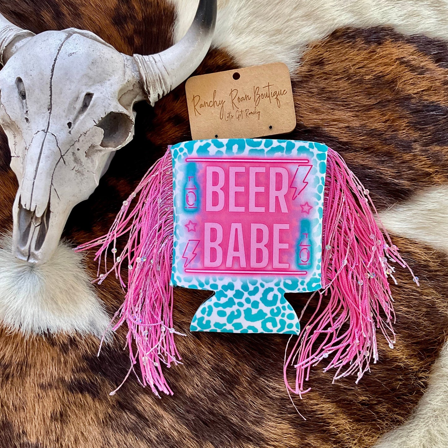 Beer Babe Fringe Can Cooler Western Koozie