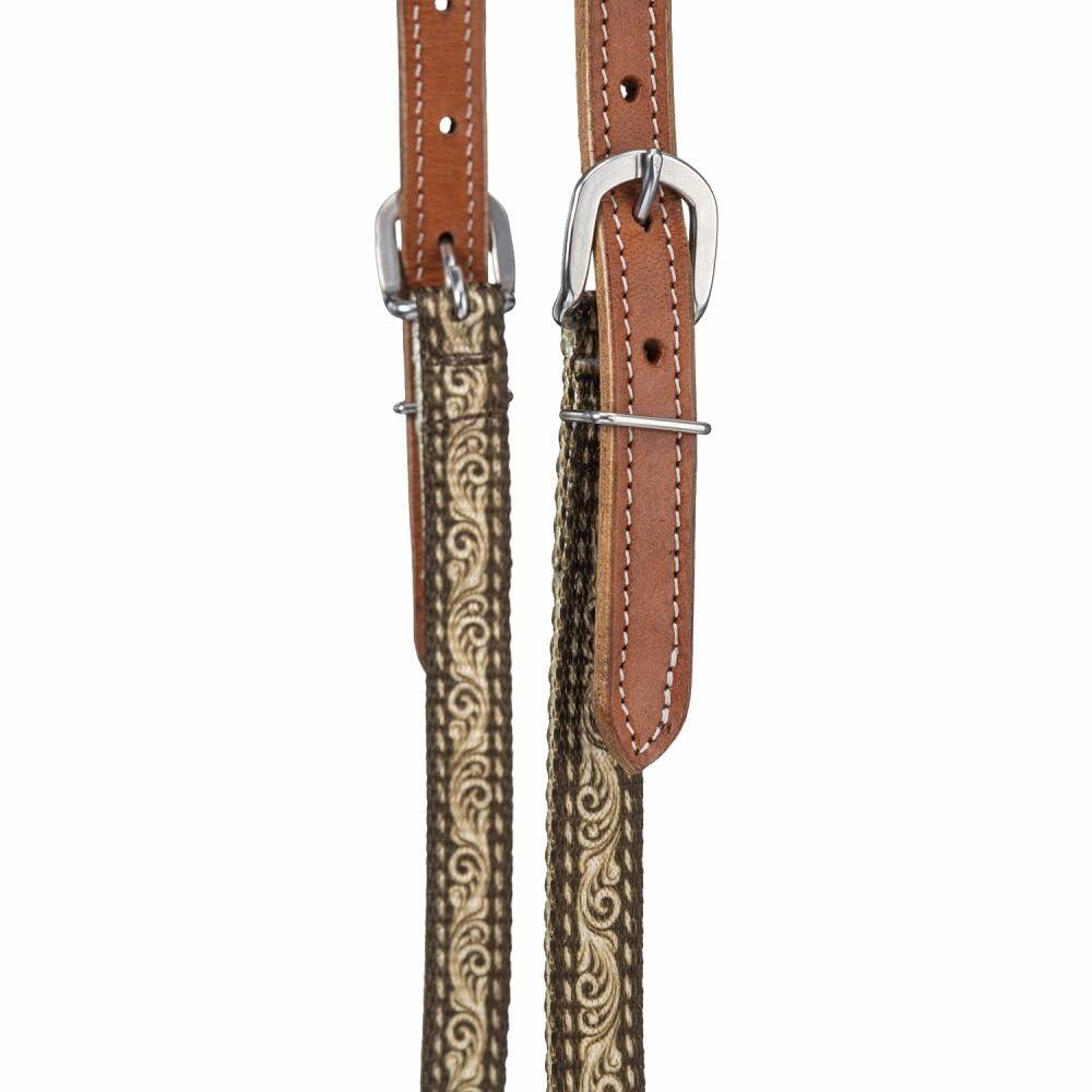 Tough 1 Nylon Double Ear Headstall – Brown Tooled Design, Lightweight & Durable