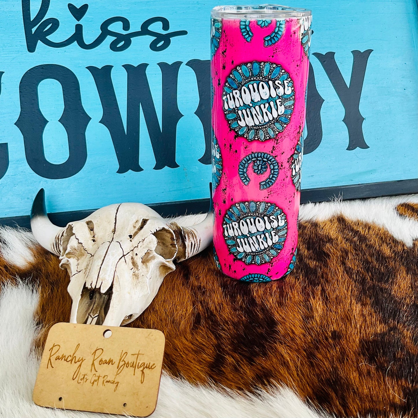 Turquoise Junkie Neon Pink 20oz Shimmer Skinny Tumbler