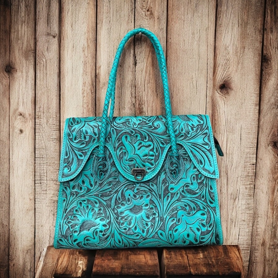 Turquoise Hand tooled crossbody purse