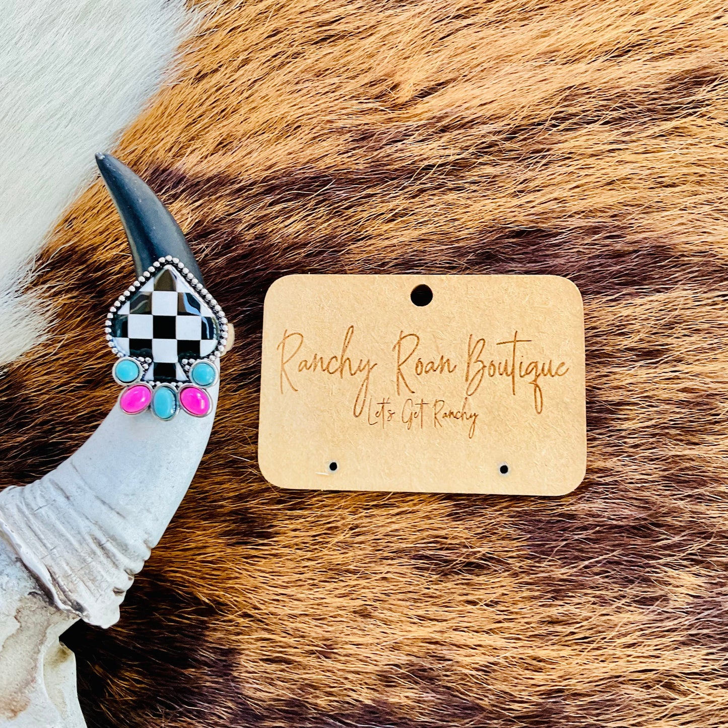 Western Checker Spade Stretch Ring