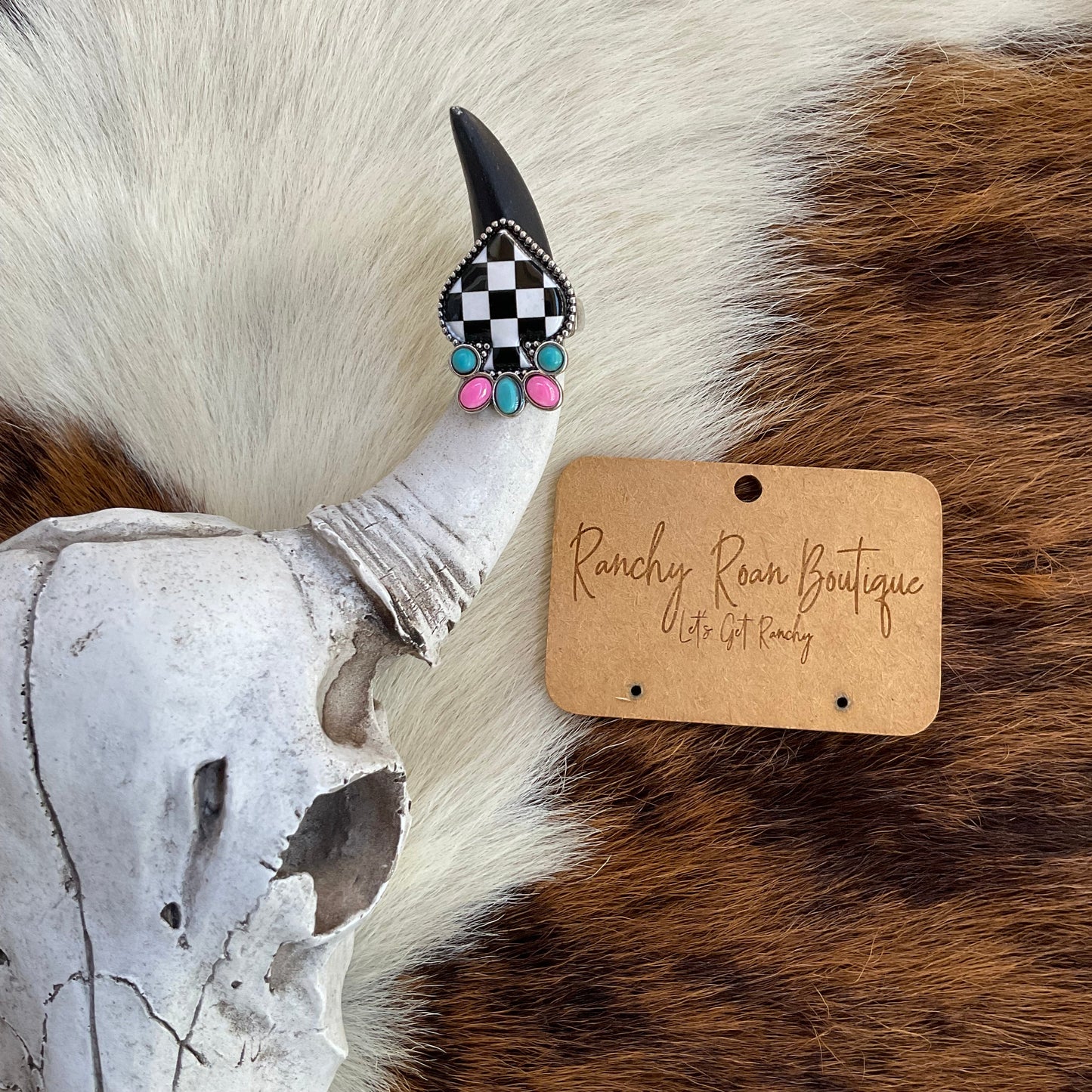 Western Checker Spade Stretch Ring