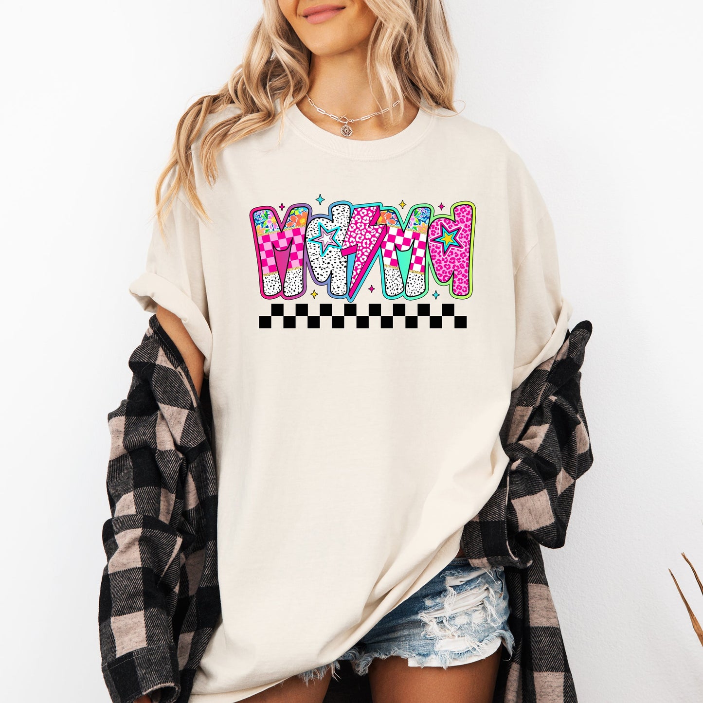 Colorful Mama, Bright, Checkered, Retro Comfort Colors T-Shirt