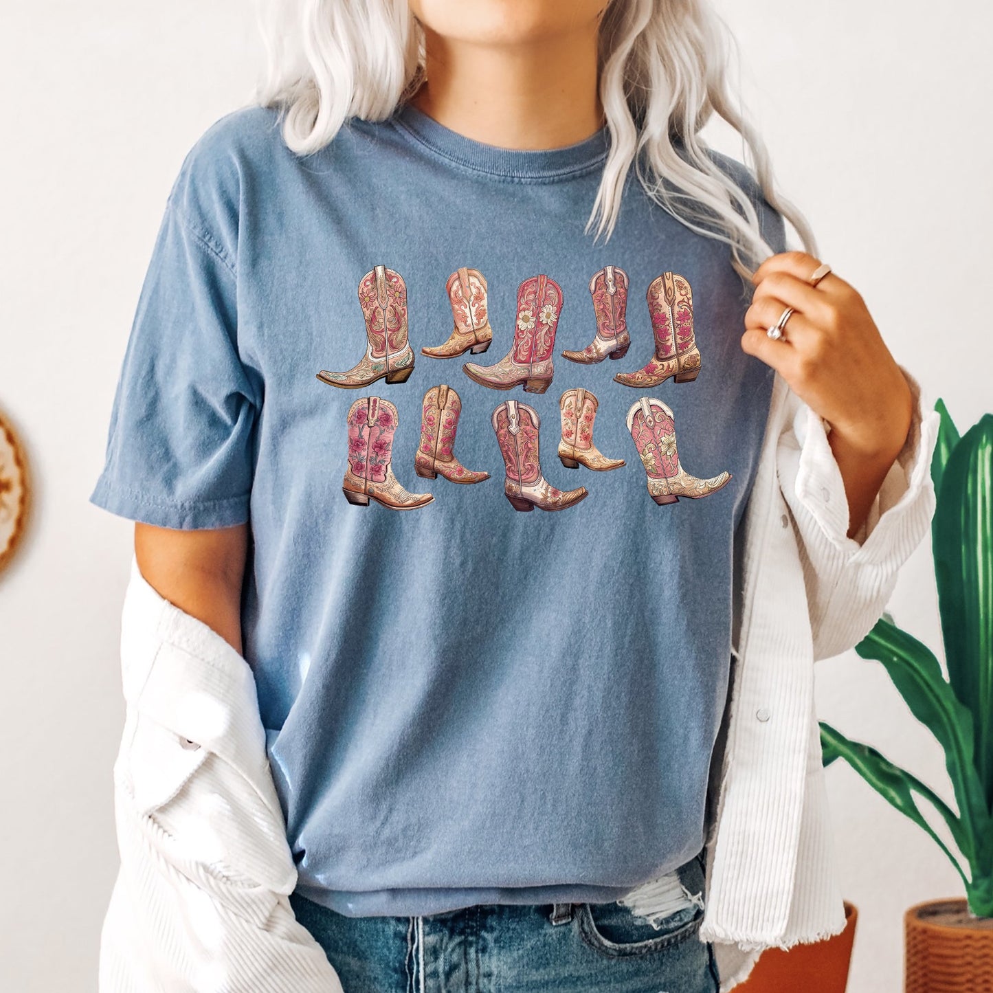 Colorful Pink Cowboy Boots, Western, Cowgirl, Country, Tshirt Comfort Colors T-Shirt