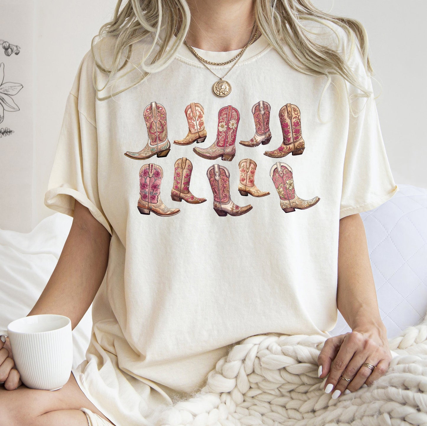 Colorful Pink Cowboy Boots, Western, Cowgirl, Country, Tshirt Comfort Colors T-Shirt