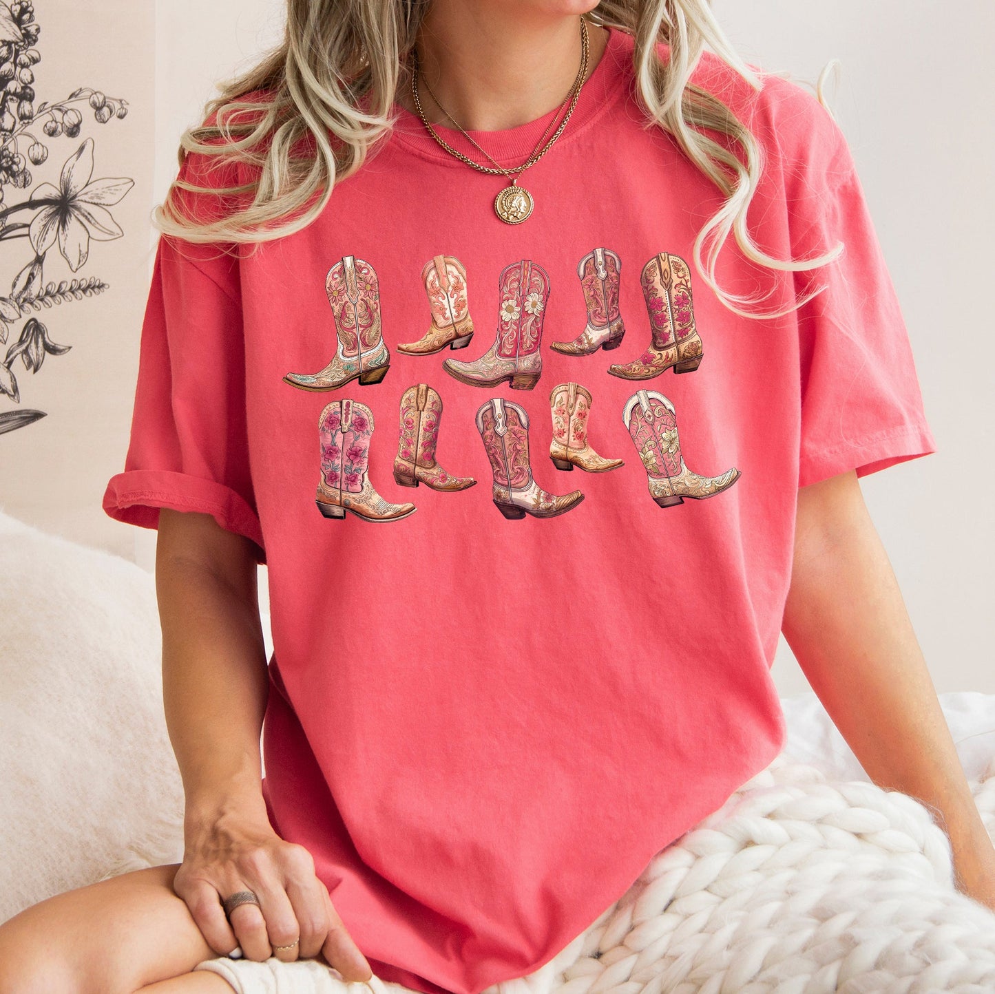 Colorful Pink Cowboy Boots, Western, Cowgirl, Country, Tshirt Comfort Colors T-Shirt