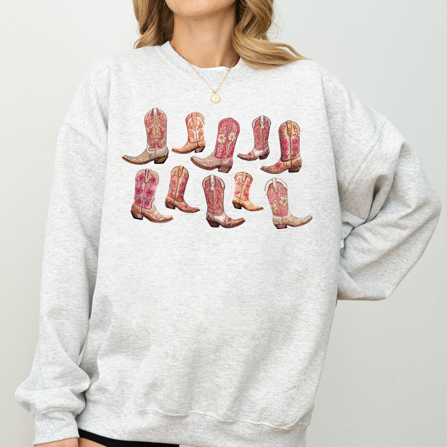 Colorful Pink Cowboy Boots, Western, Cowgirl, Sweatshirt