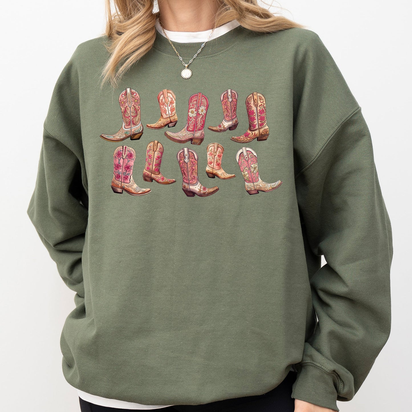 Colorful Pink Cowboy Boots, Western, Cowgirl, Sweatshirt
