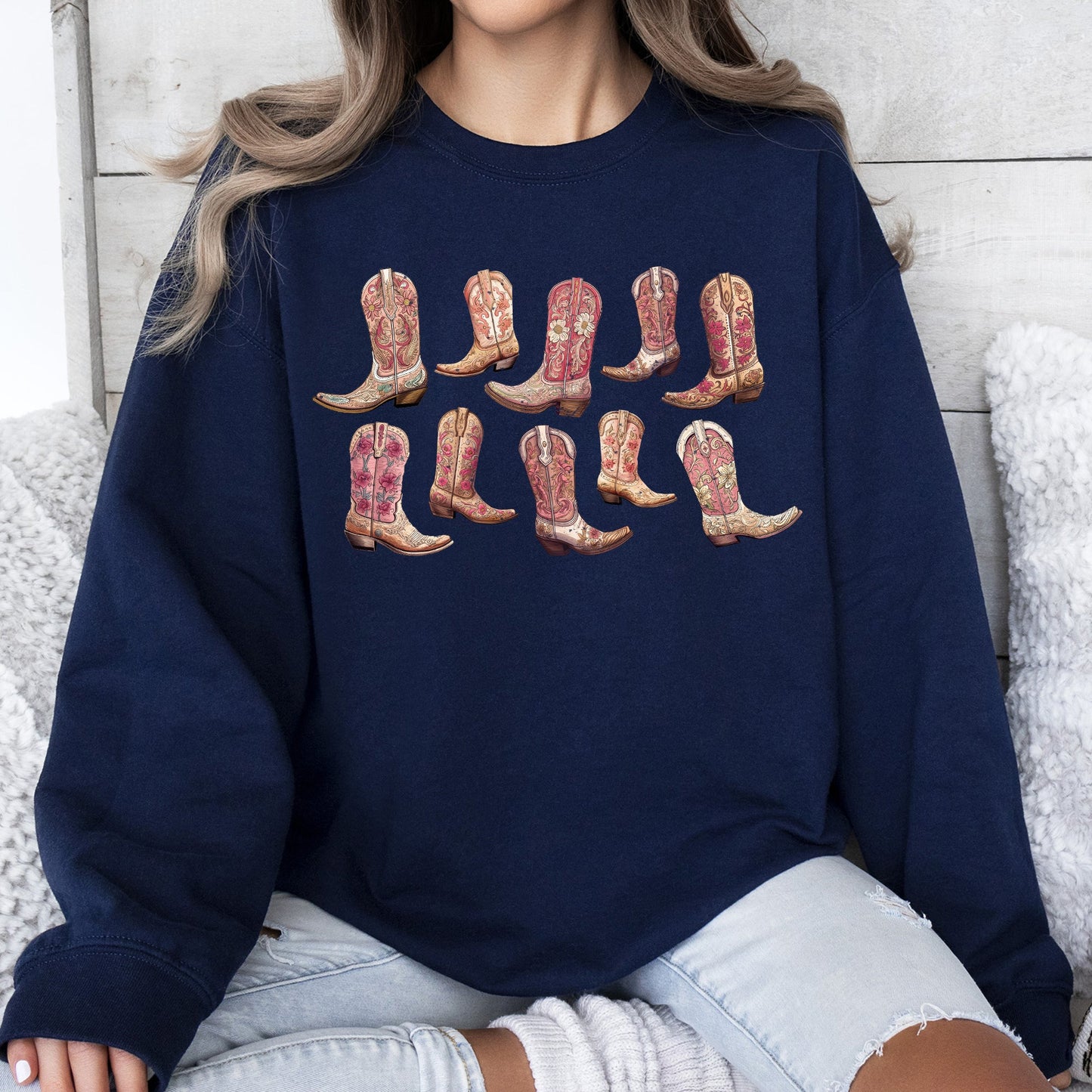 Colorful Pink Cowboy Boots, Western, Cowgirl, Sweatshirt