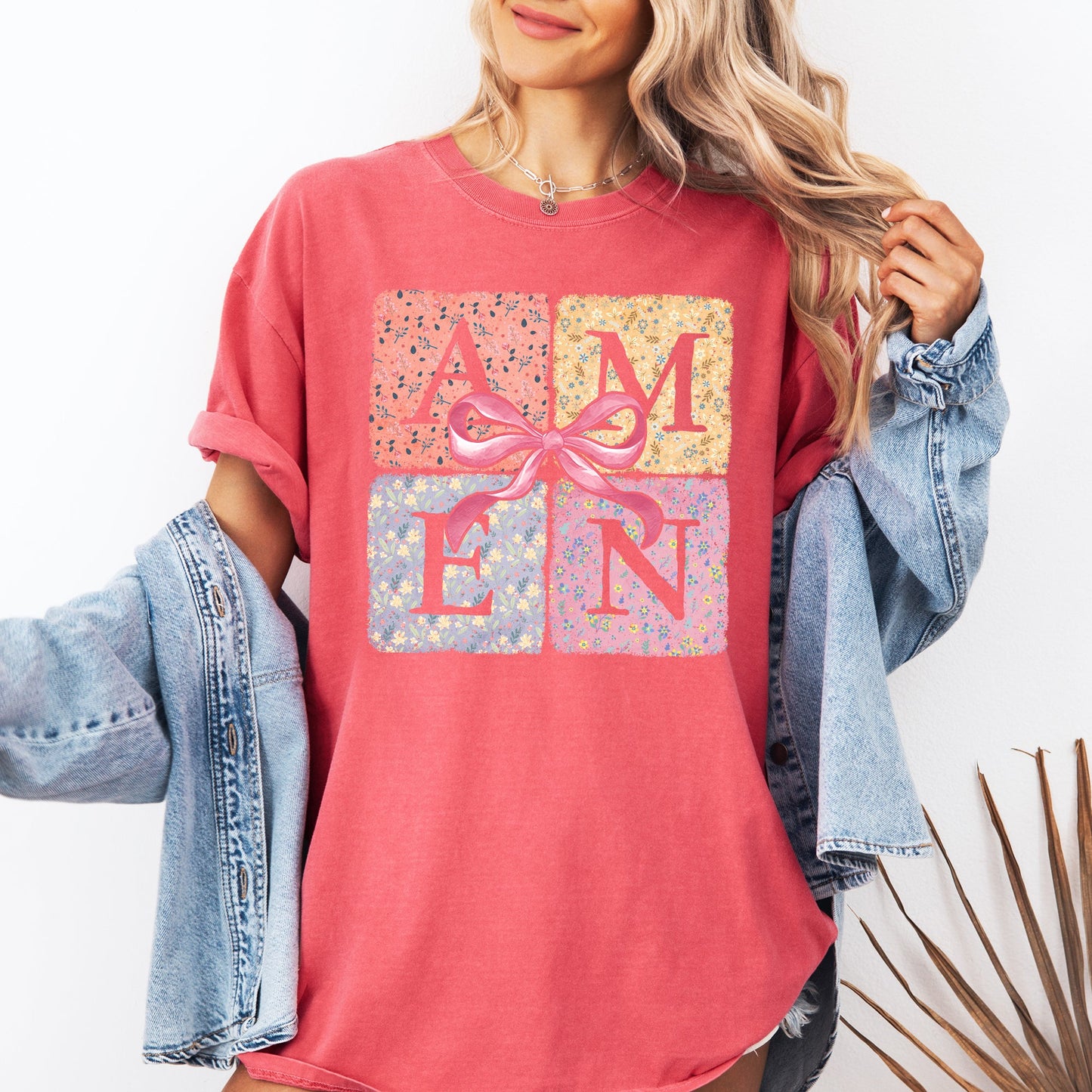 Colorful, Floral, Amen, Ribbon, Coquette, Christian, Jesus, Gospel, Faith, Saved Tshirt Comfort Colors T-Shirt
