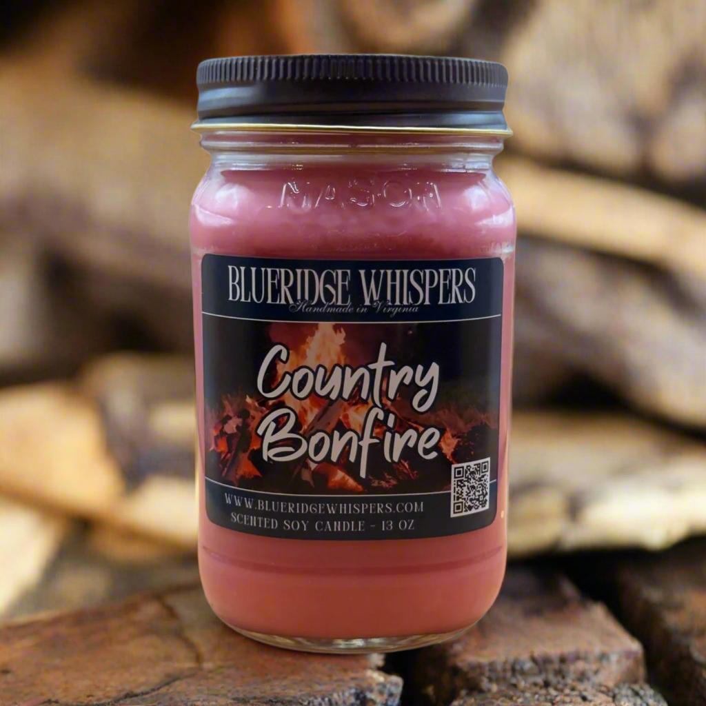 Country Bonfire – Smoky Campfire Soy Candle with Moss & Maple | 16 oz Mason Jar