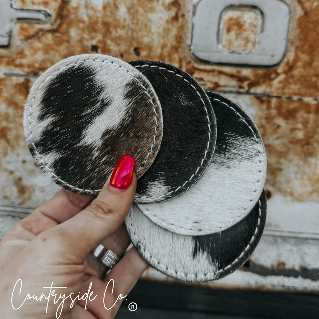 Handmade Cowhide Coaster Set by Countryside Co.