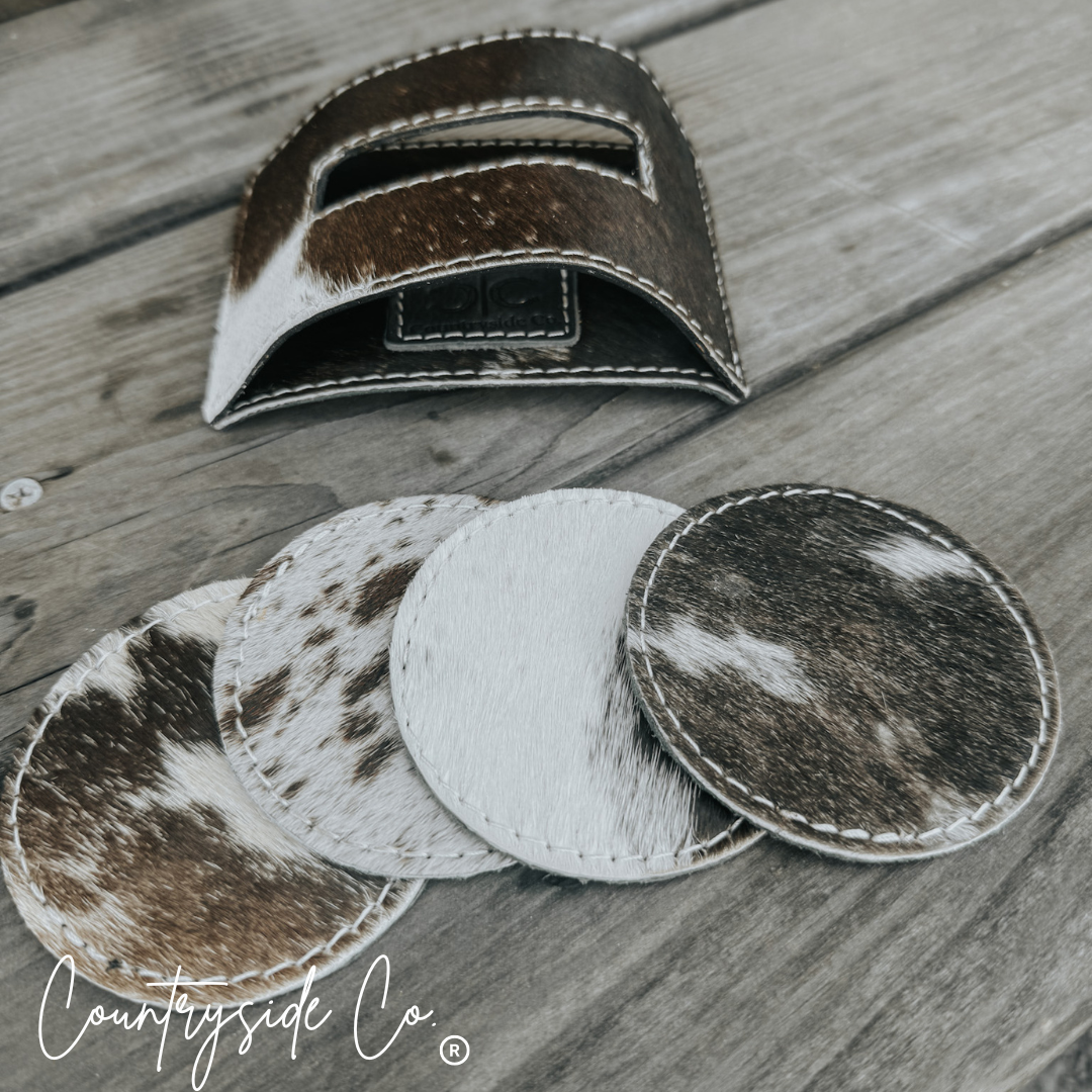Handmade Cowhide Coaster Set by Countryside Co.