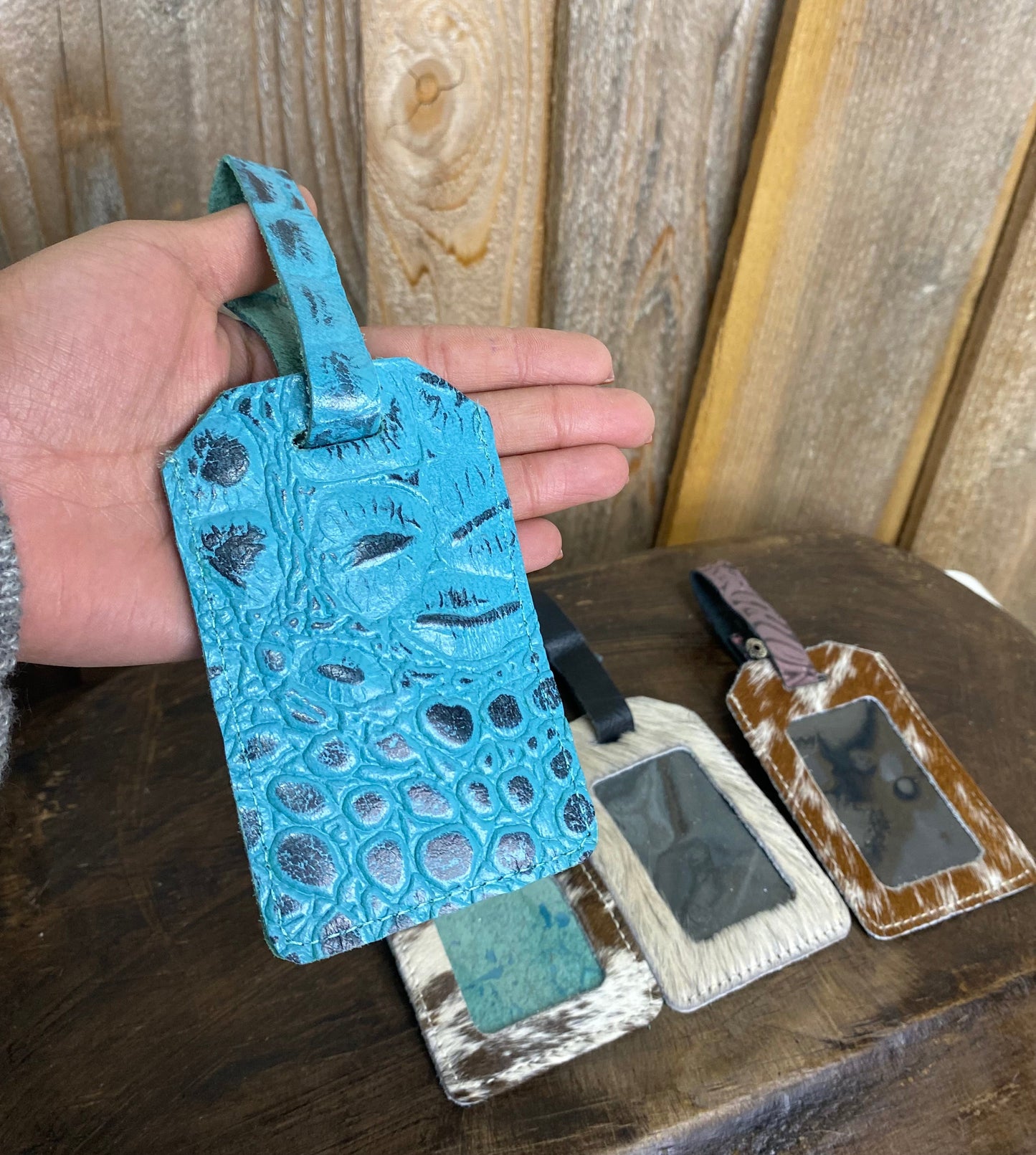 Turquoise Leather Luggage Tag