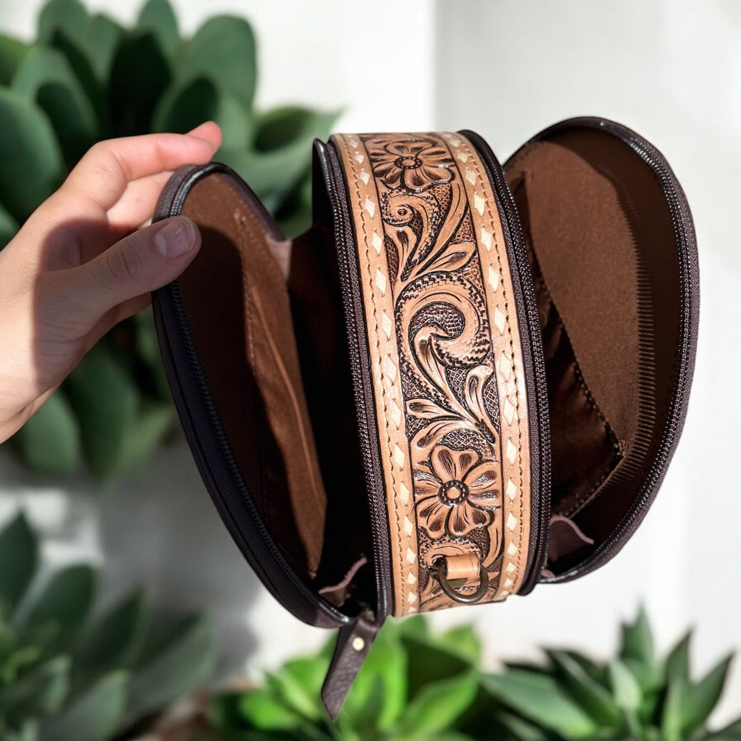 Howdy tooled leather crossbody bag