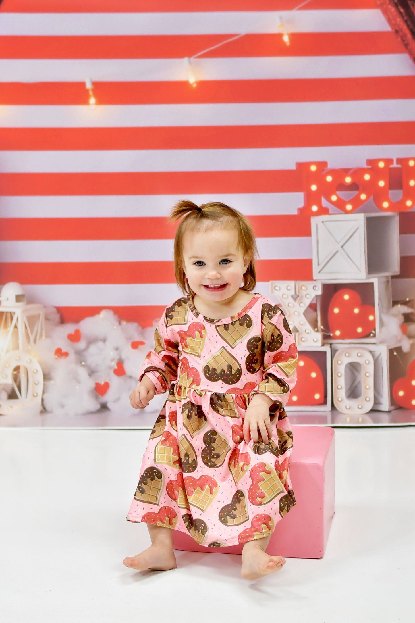 Waffle Hearts Long Sleeve Milk Silk Dress