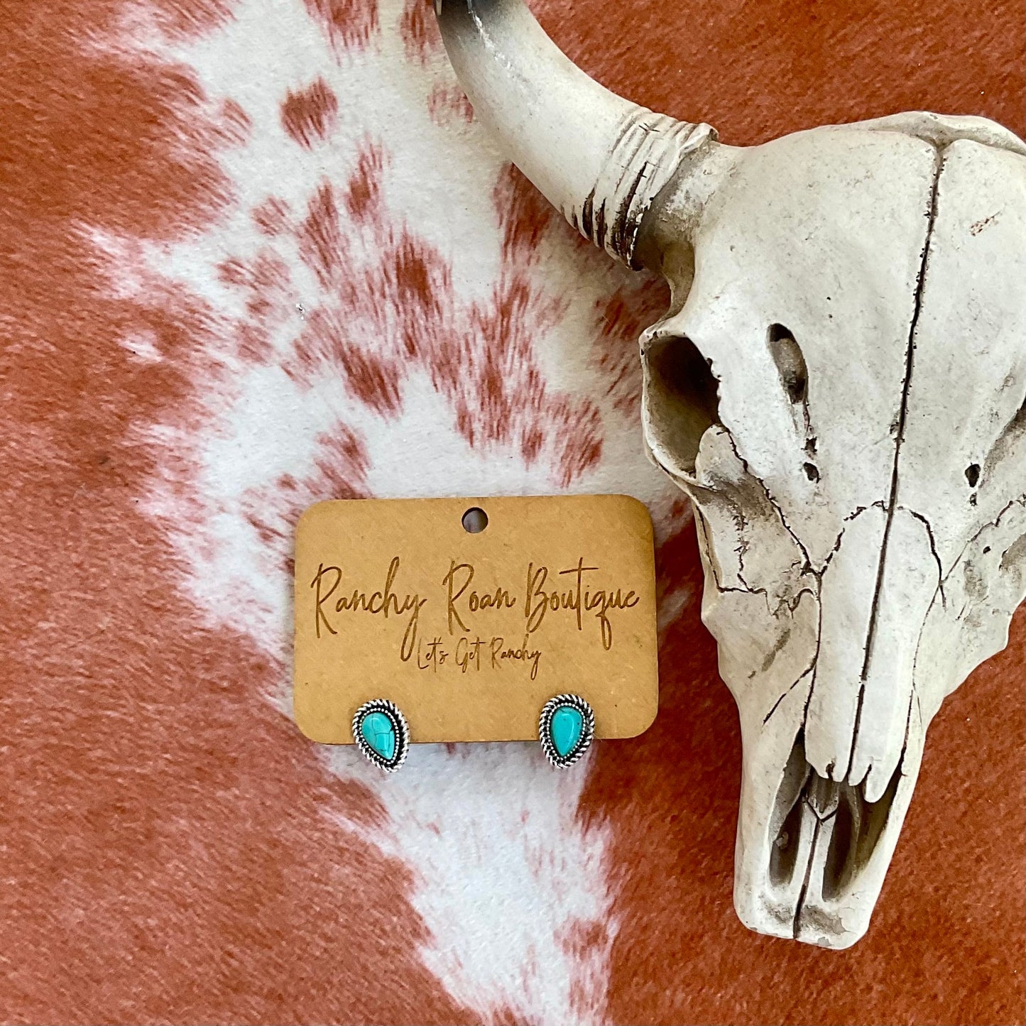 Western Drop Turquoise Stud Earrings - Antique Silver
