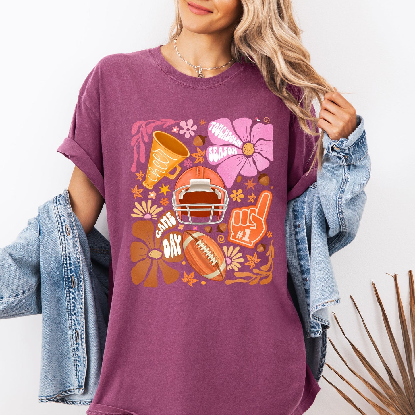 Football, Floral, Girly, Sports, Game Day, Big Game, Touchdown, Tailgate Party Tshirt Comfort Colors T-Shirt