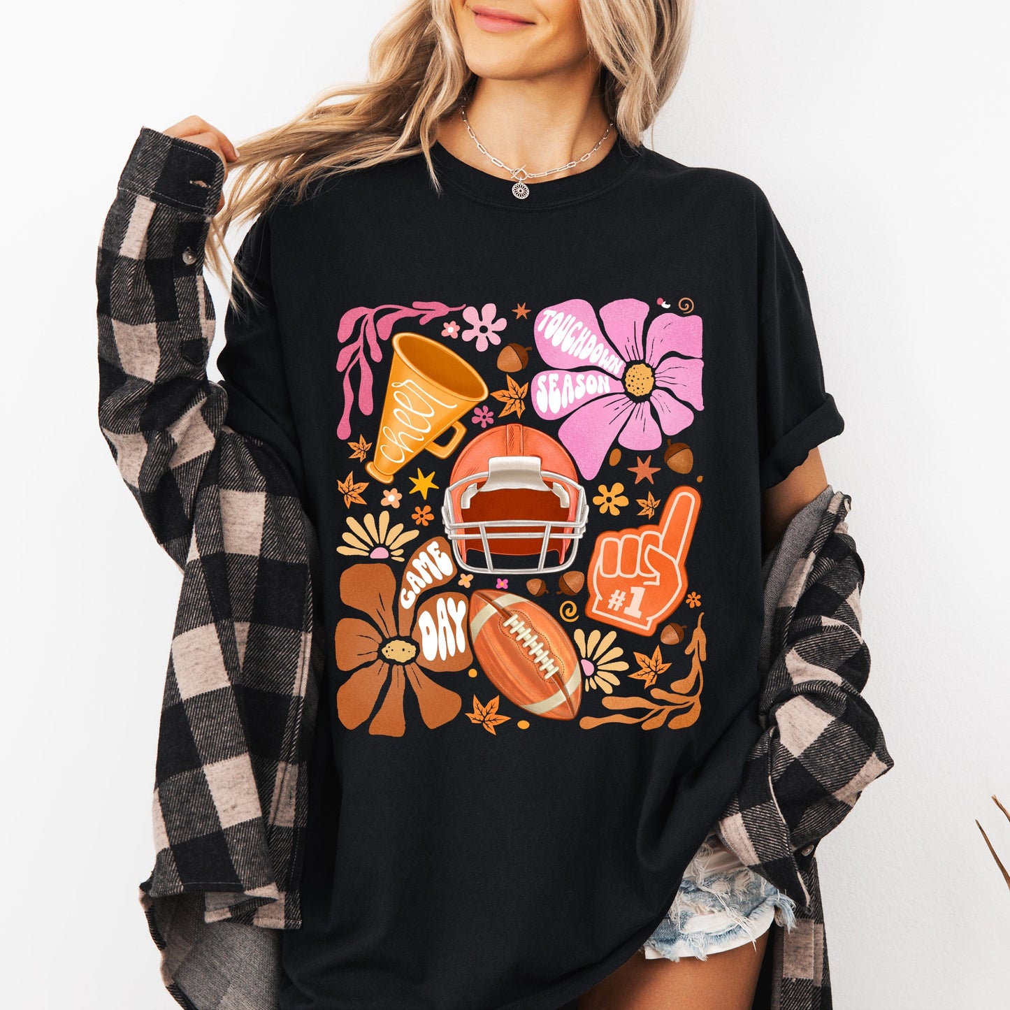 Football, Floral, Girly, Sports, Game Day, Big Game, Touchdown, Tailgate Party Tshirt Comfort Colors T-Shirt