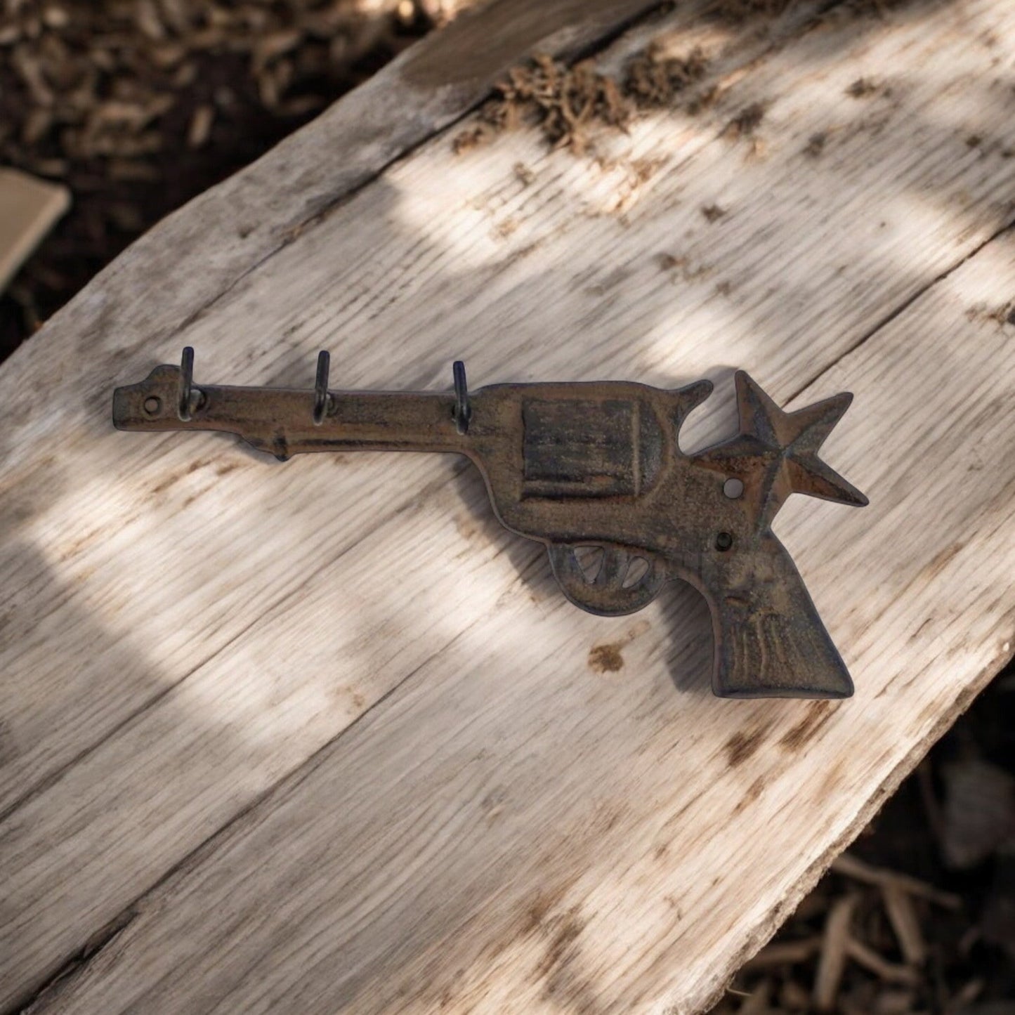 Western Cast Iron Gun Hooks with Star, Unique Frontier Decor