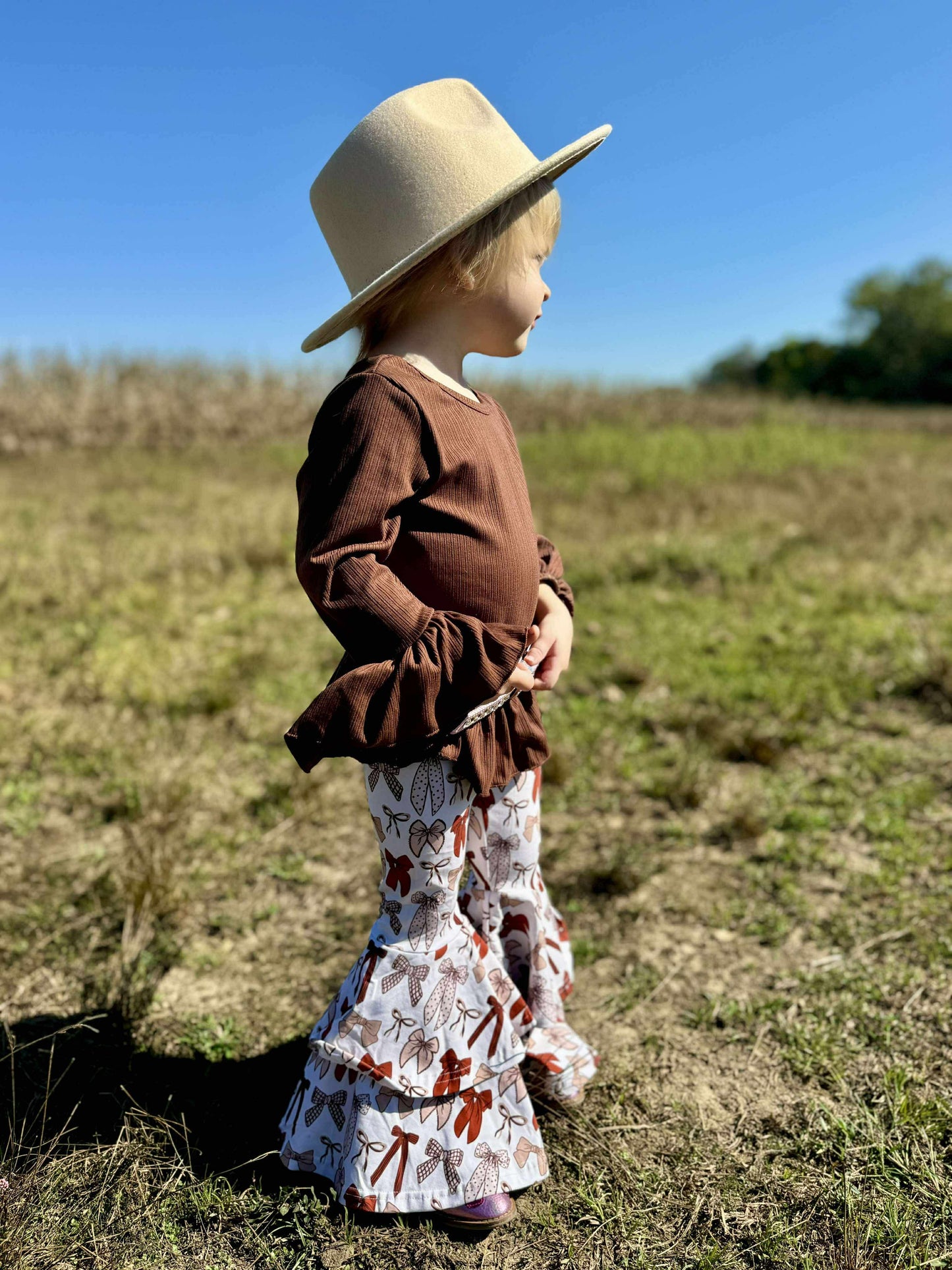 Chocolate Brown Ruffled Sleeve Top