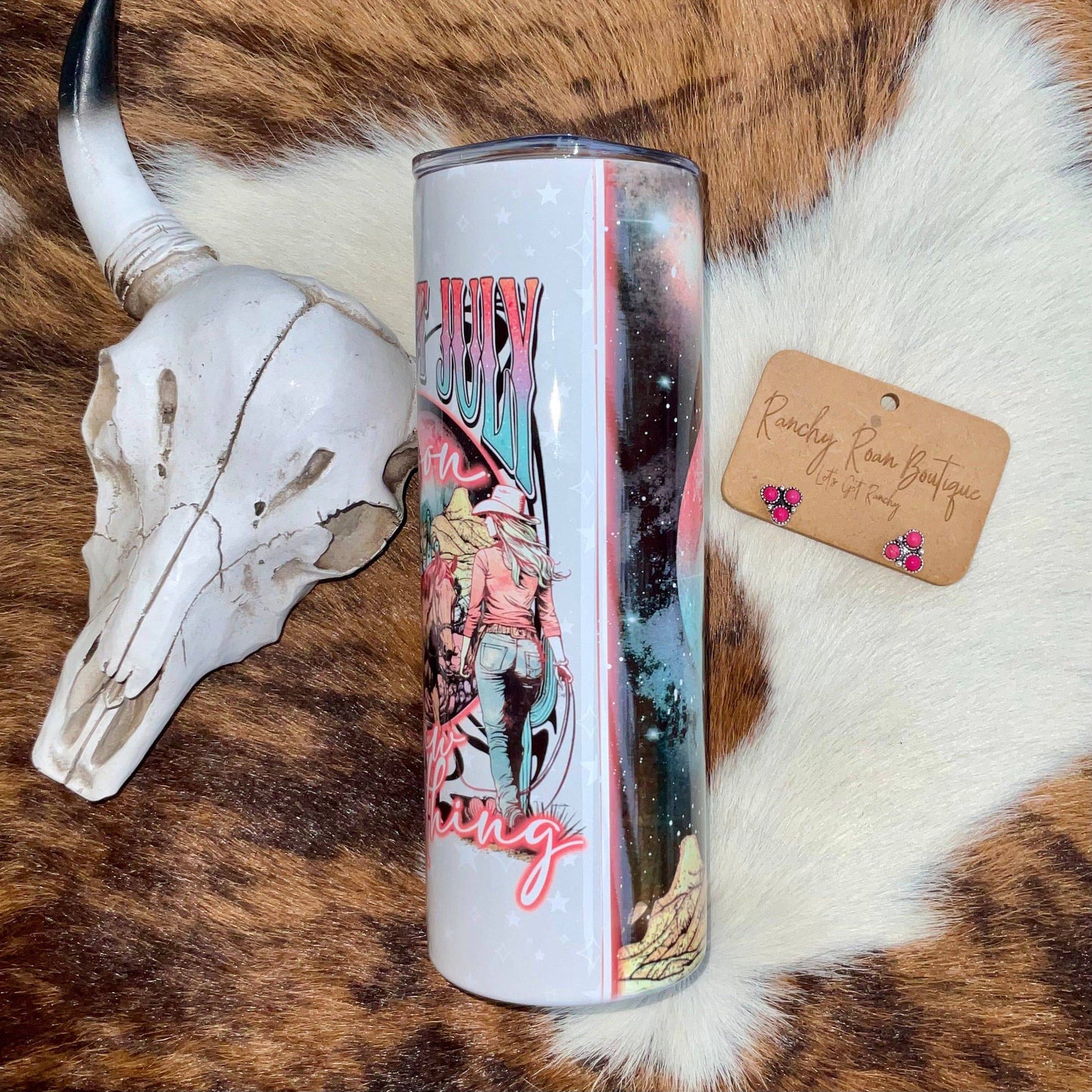 Hot July Moon Cowgirl Western Skinny Tumbler