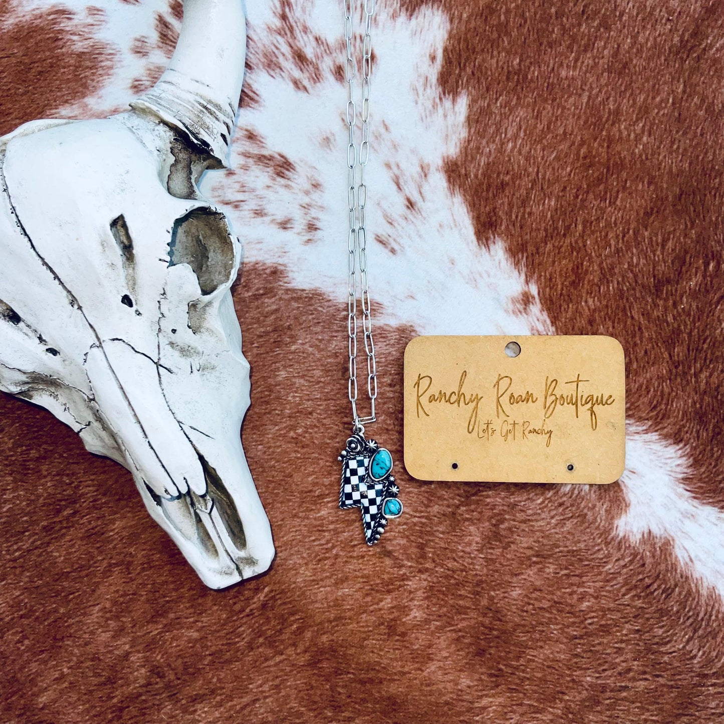 Western Thunder Checkered Printed Stone Necklace