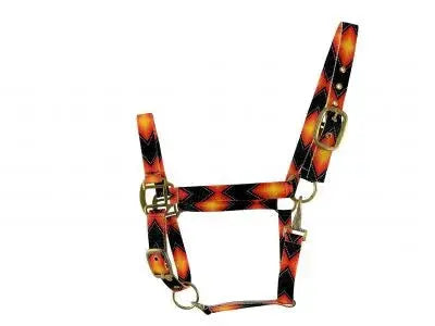 3ply Orange and Black design Nylon Horse Sized Halter.