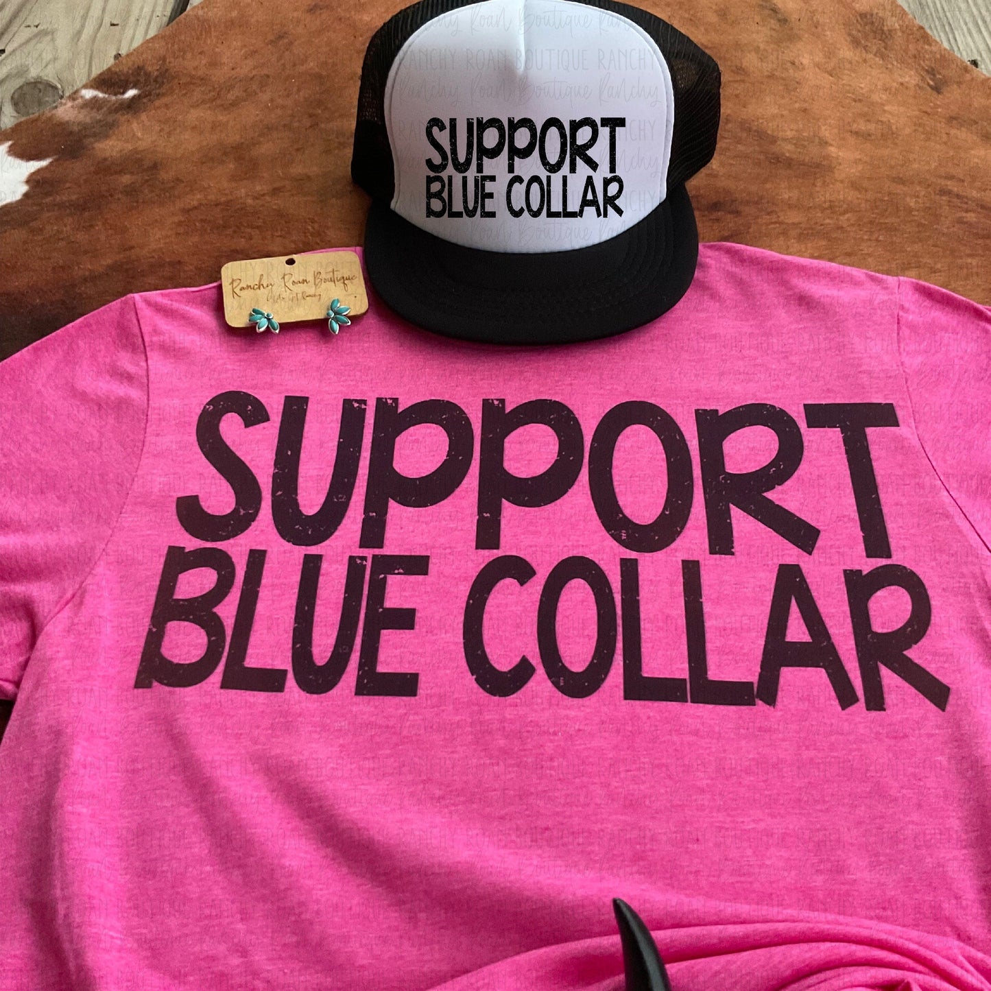 Support Blue Collar Western Foam Trucker Hat