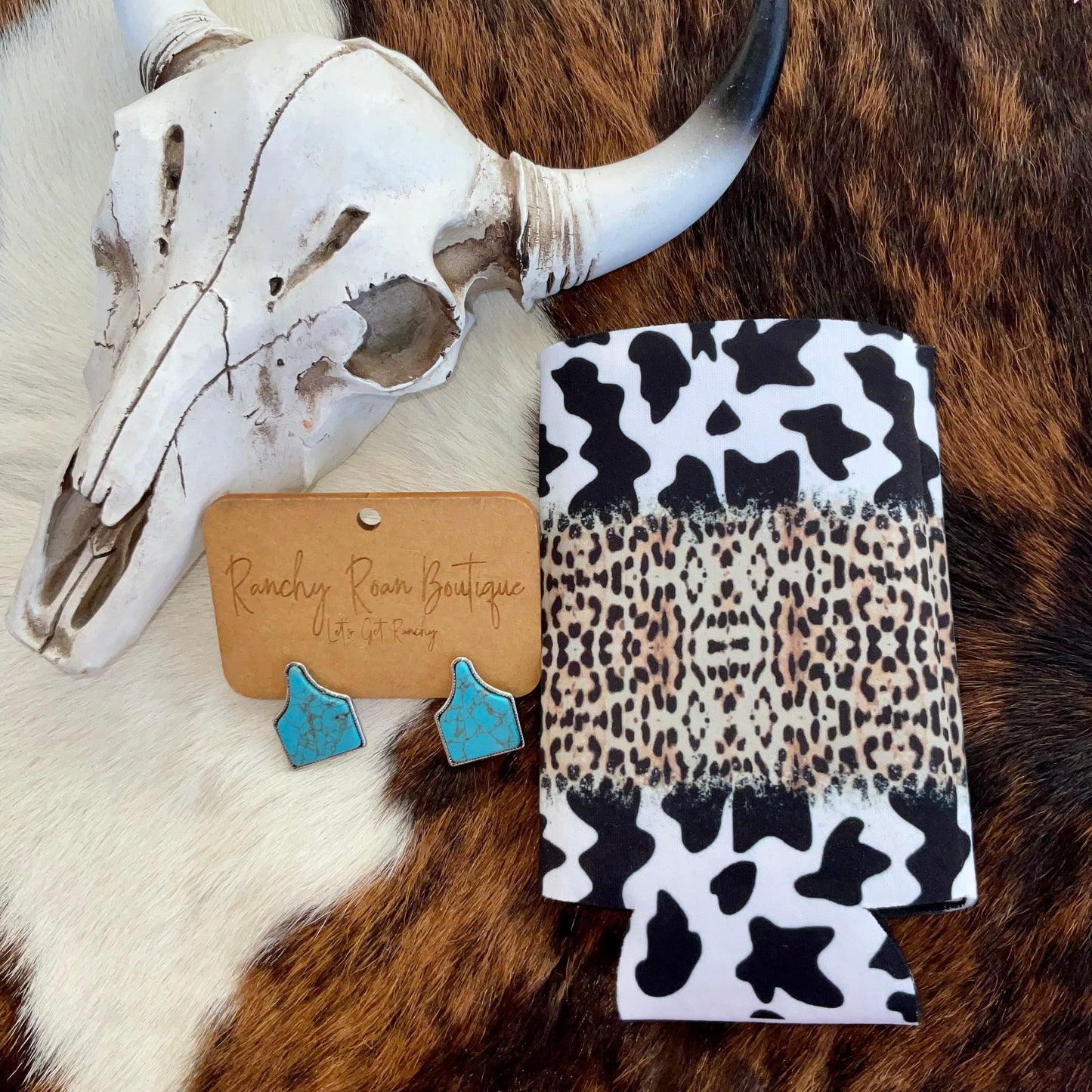 Cow Print Western Slim Koozie