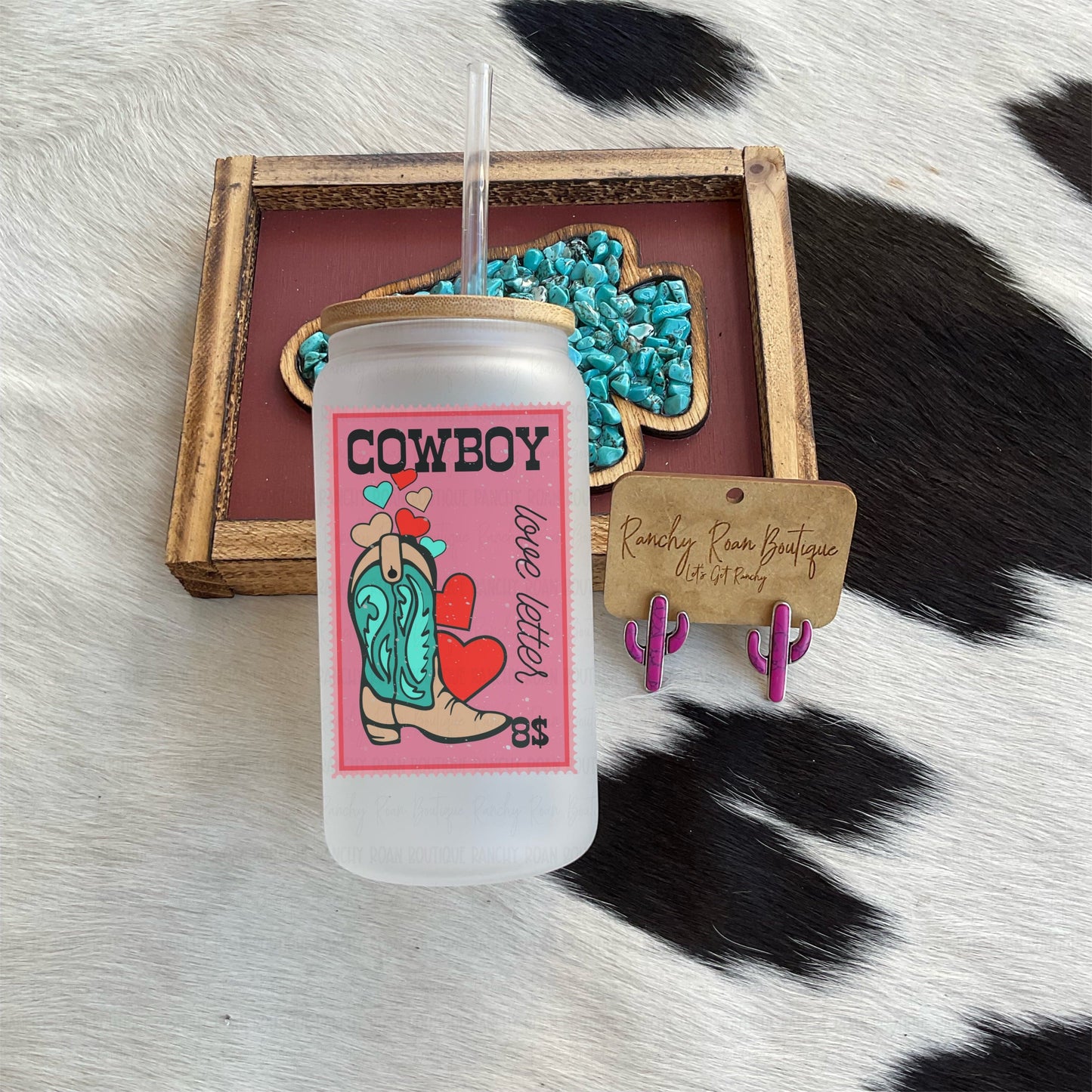 Cowboy Love Letters Western Frosted Glass Tumbler