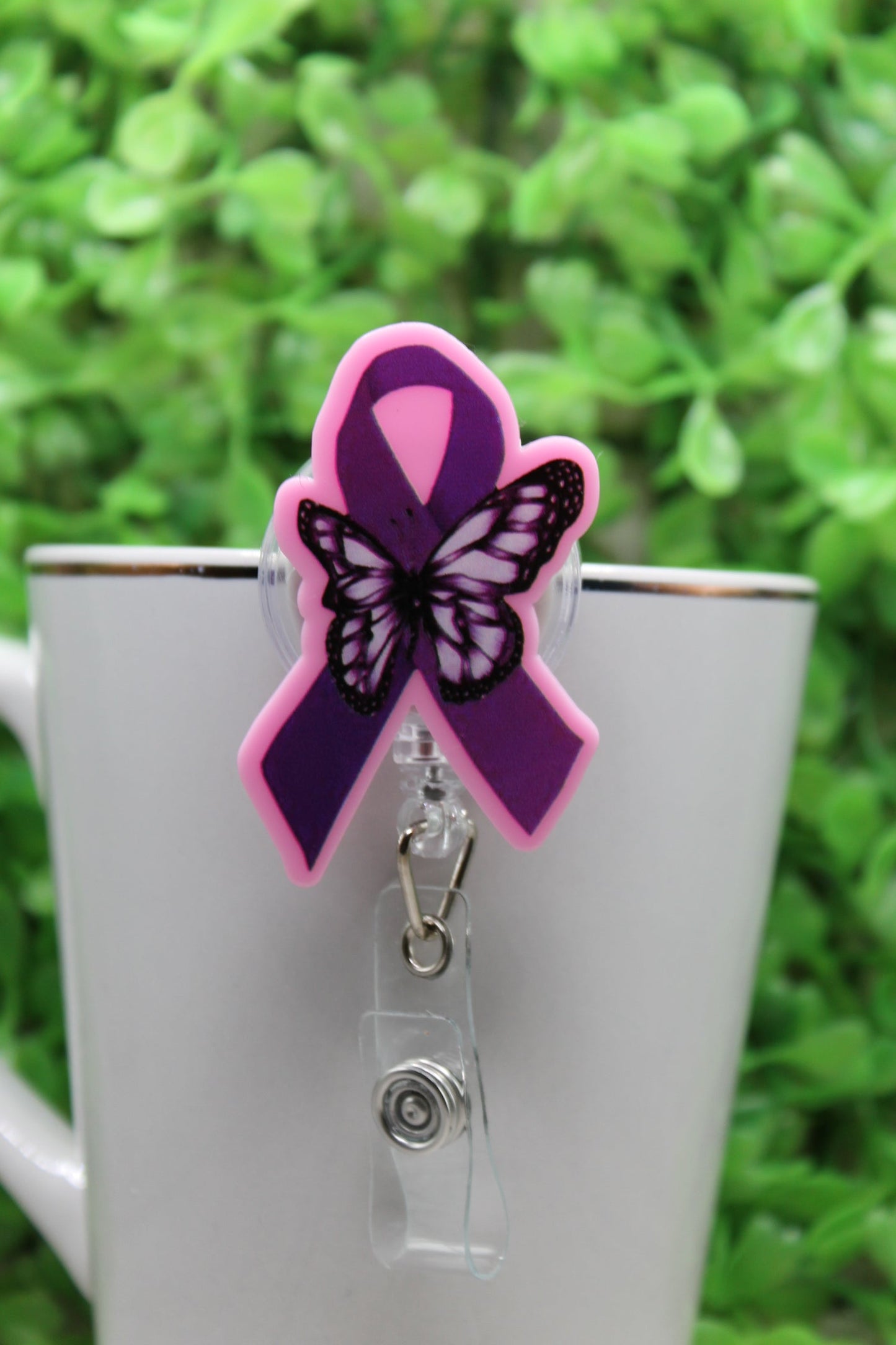 Epilepsy Awareness Purple Ribbon Badge/ID Holder Reel