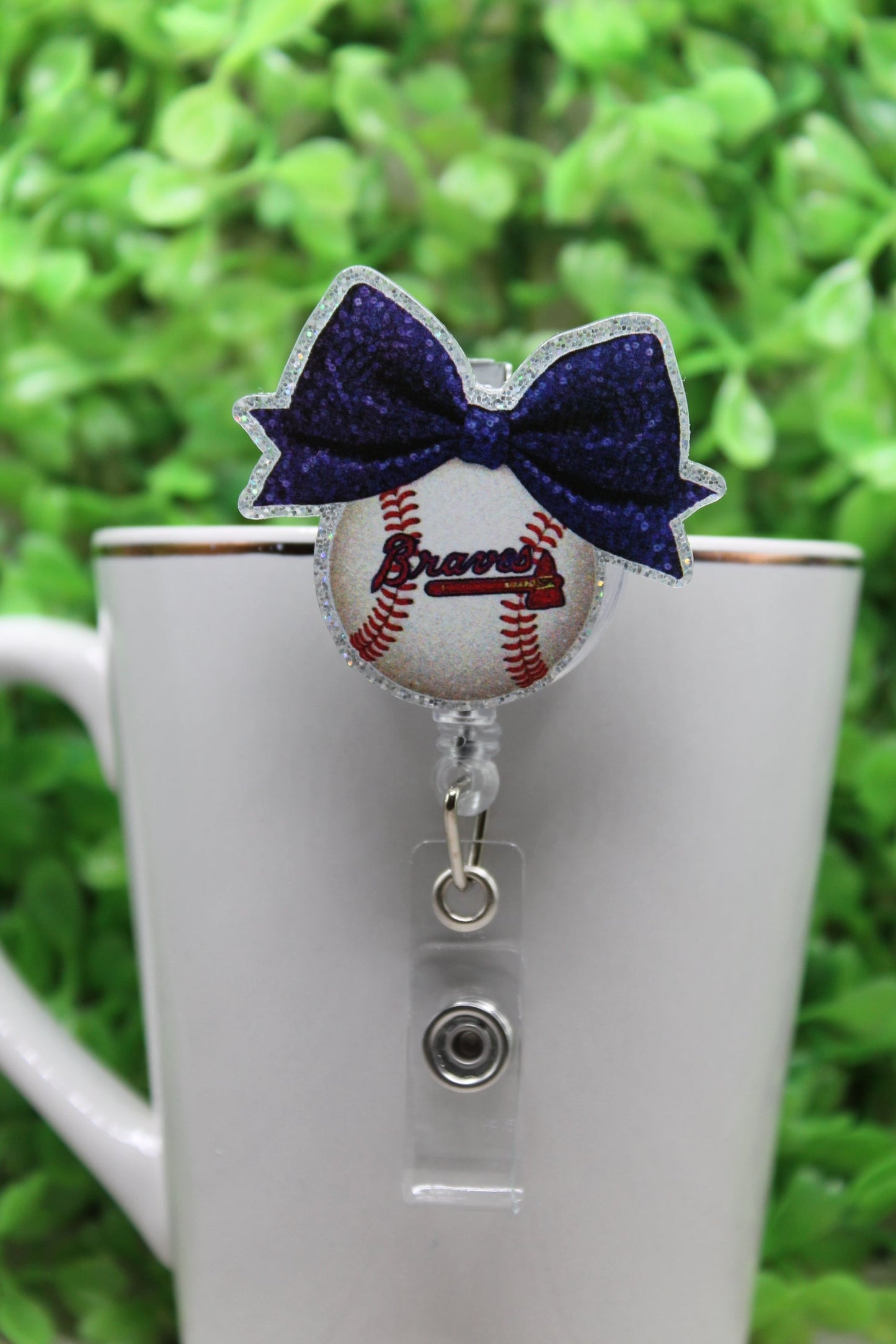 Atlanta Braves Baseball with Bow Badge/ID Holder