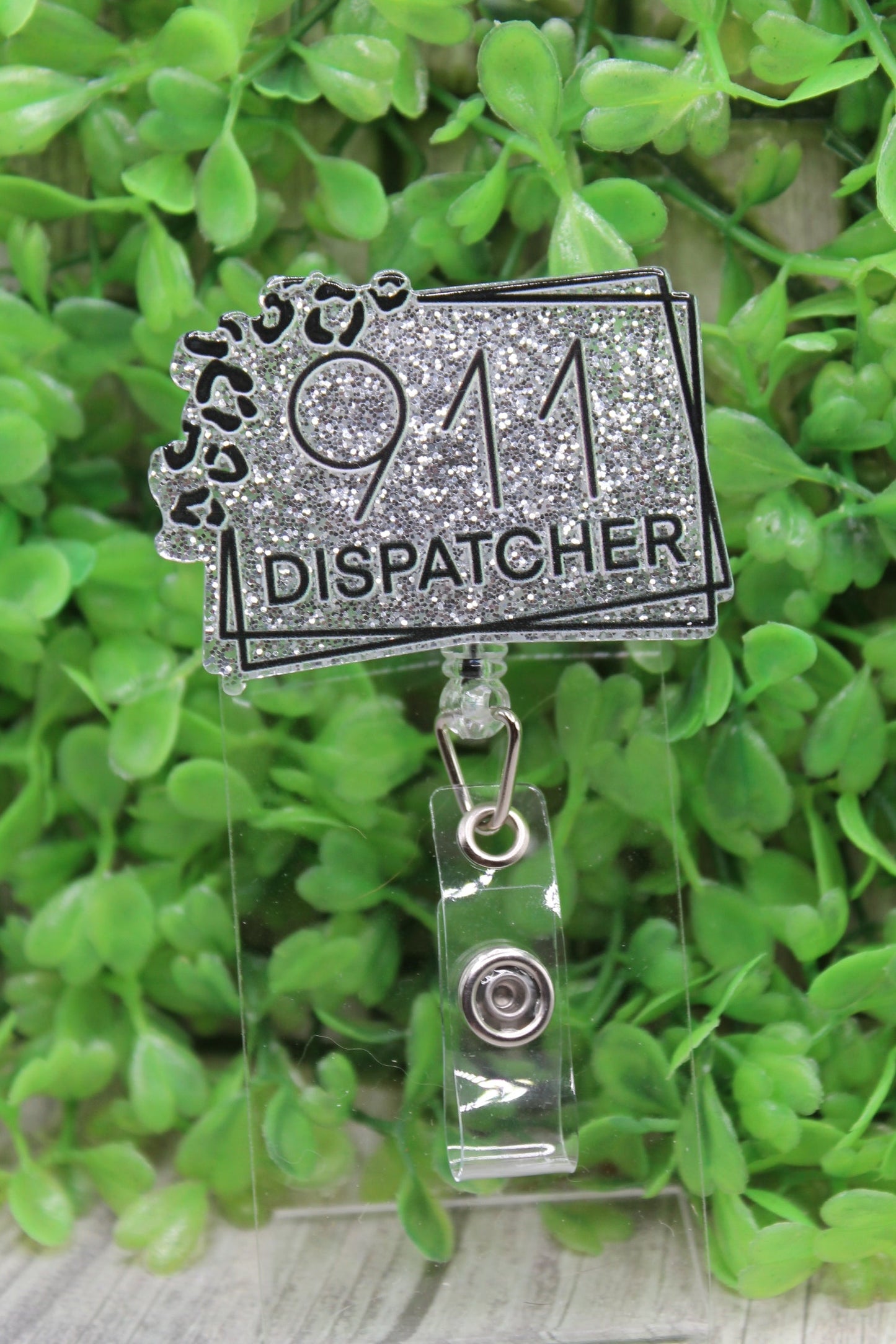 911 Dispatcher Silver Glitter Badge/ID Holder Reel