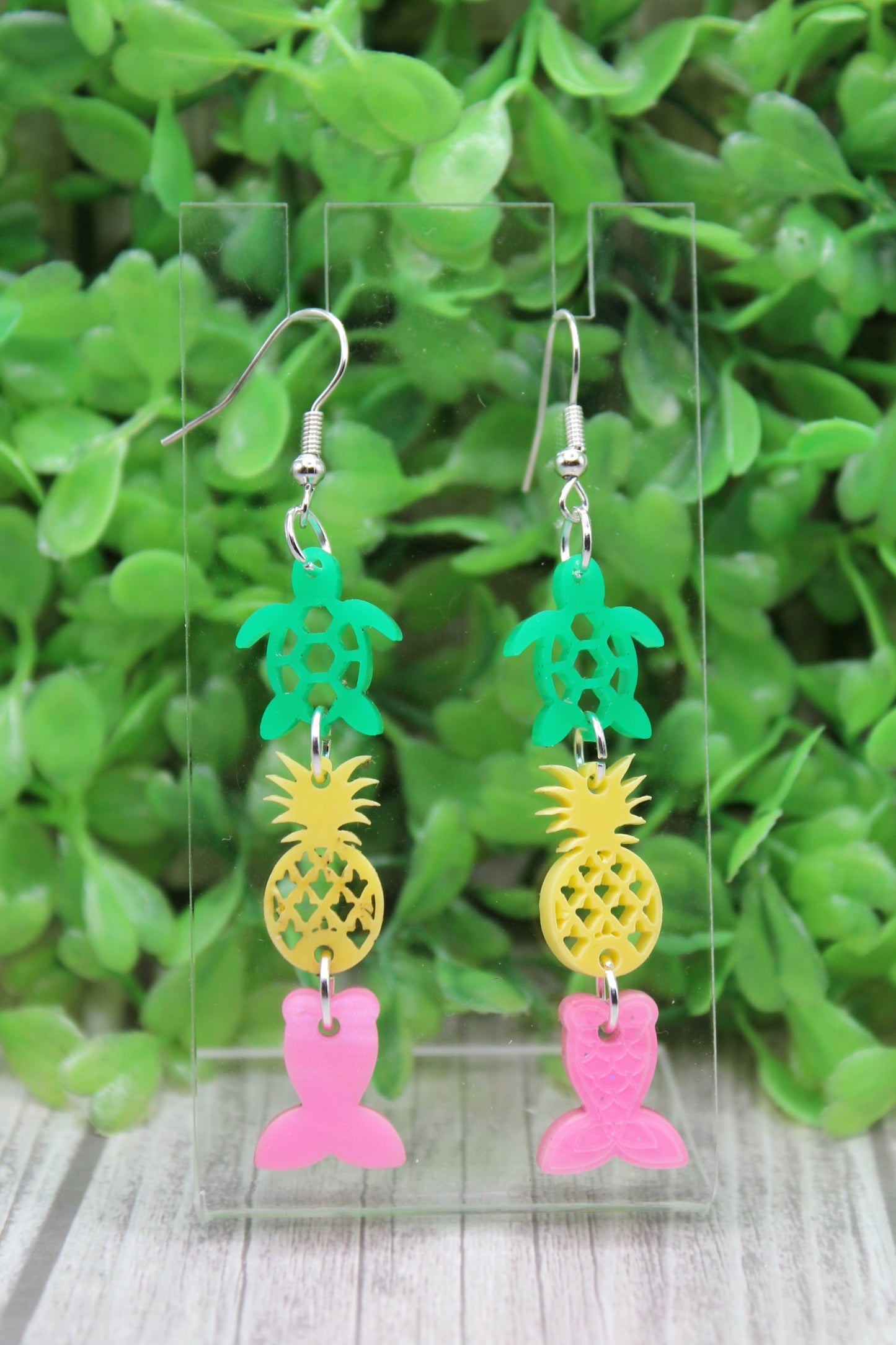 Turtle Pineapple Mermaid Tail Summer Fun Trio Dangle Earrings