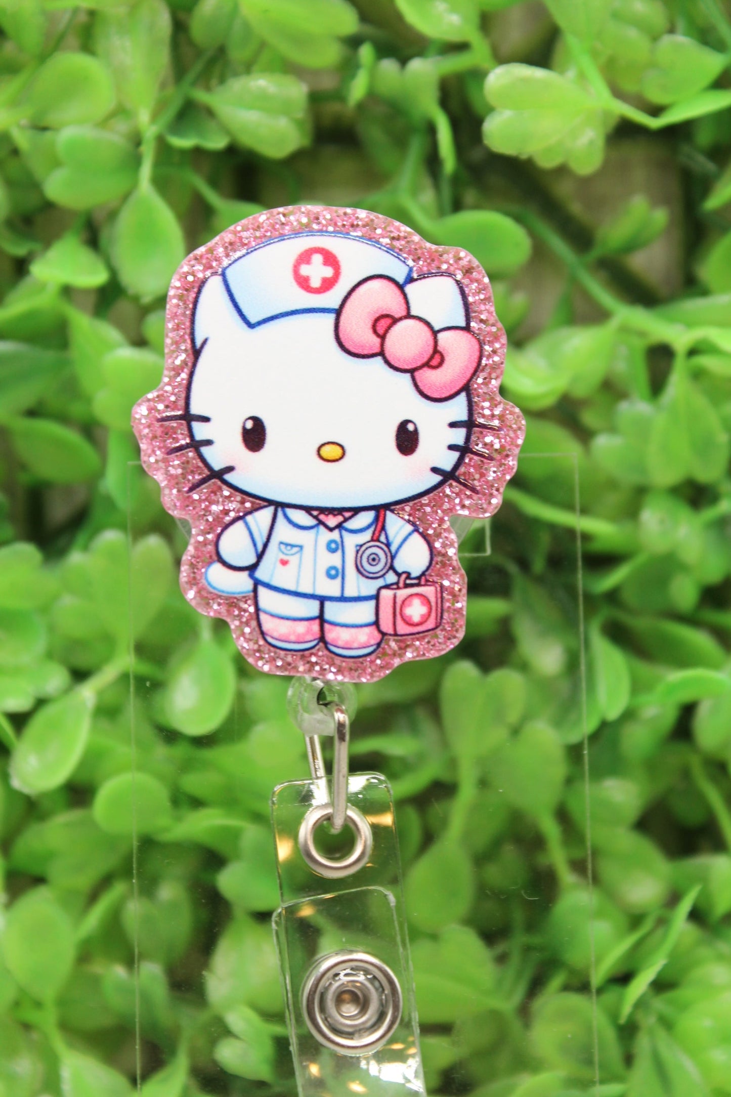 Nurse Pink Glitter Cat Badge/ID Holder Reel