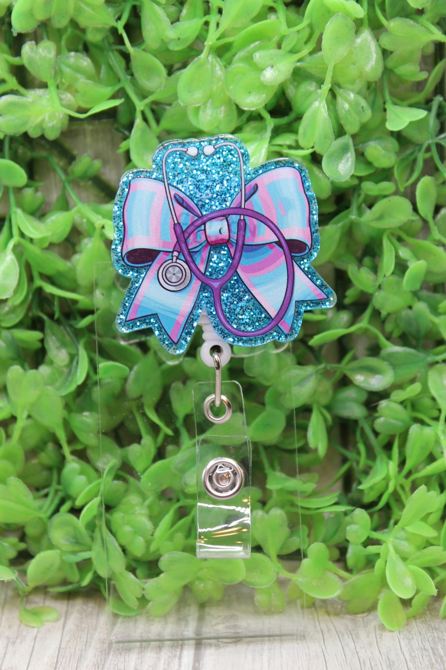 Pink and Blue Ribbon Stethoscope Badge/ID Holder Reel