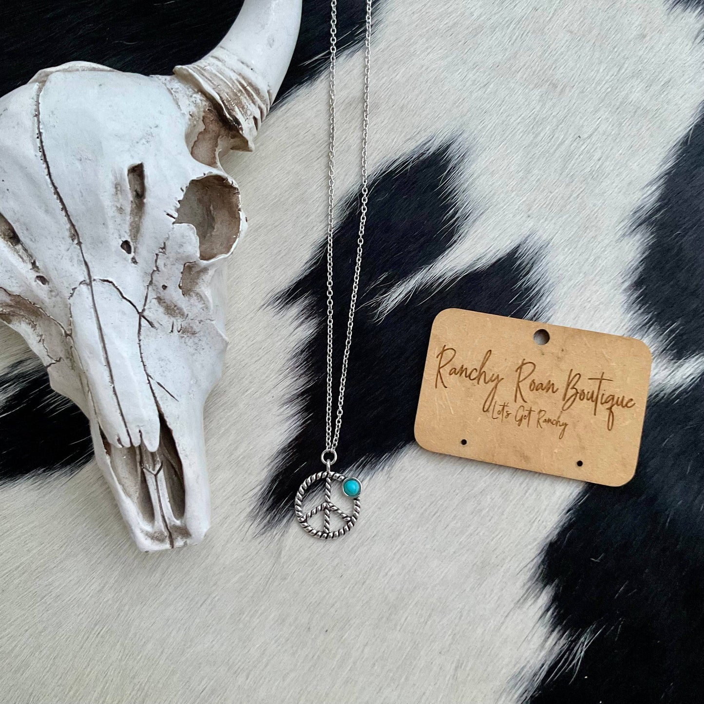 Western Peace Sign Pendant Necklace Set