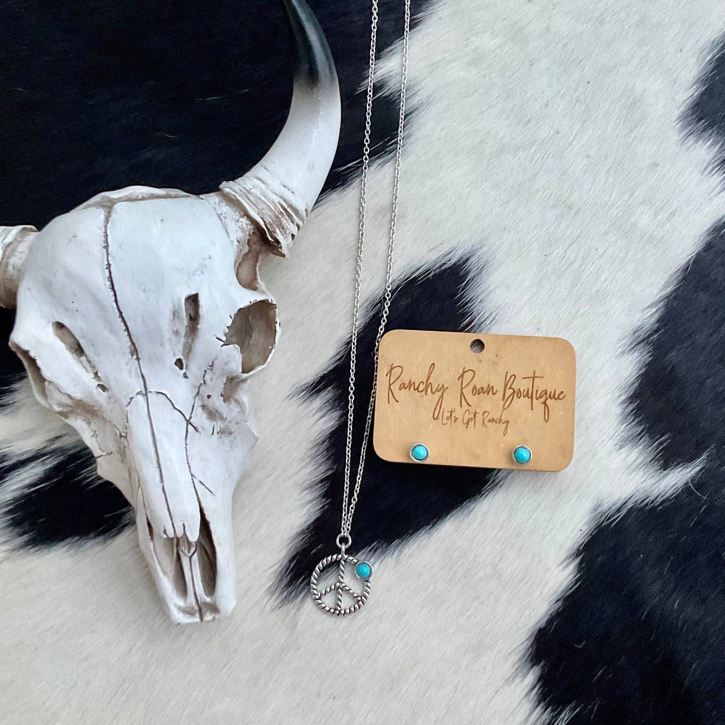 Western Peace Sign Pendant Necklace Set