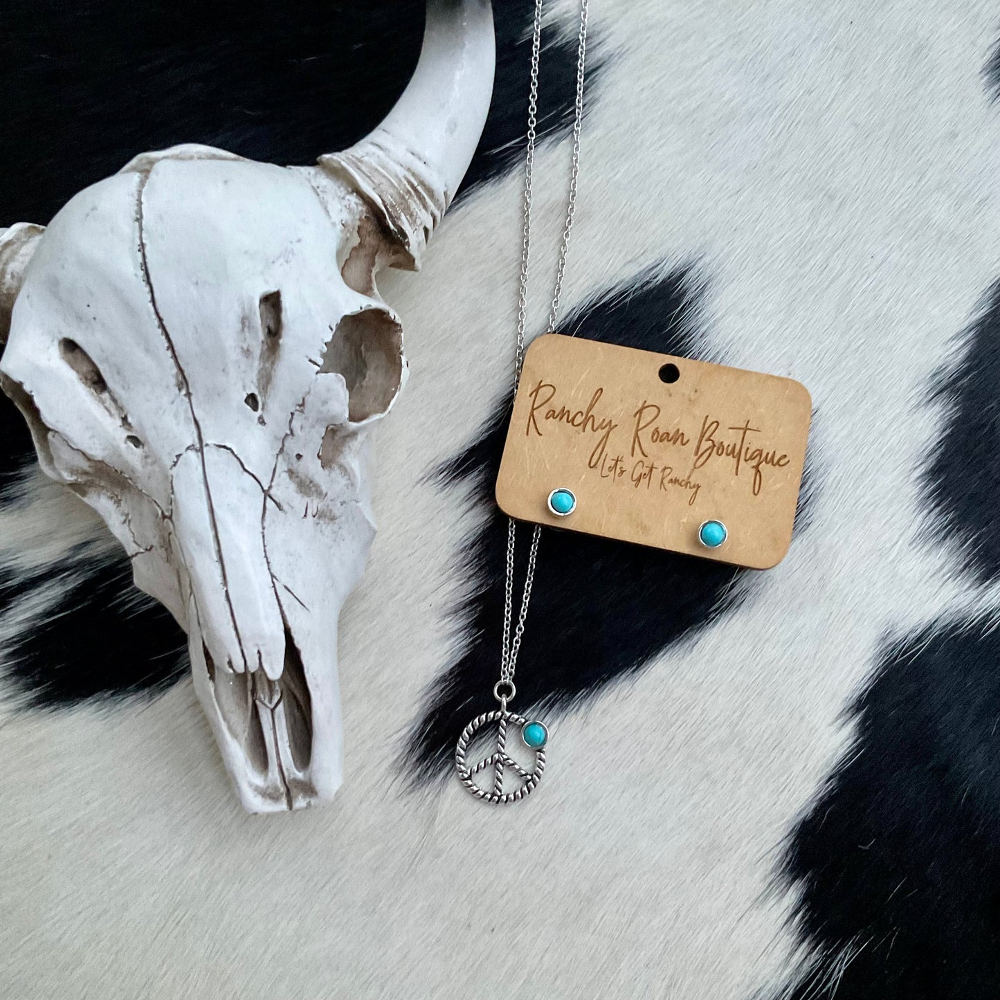 Western Peace Sign Pendant Necklace Set