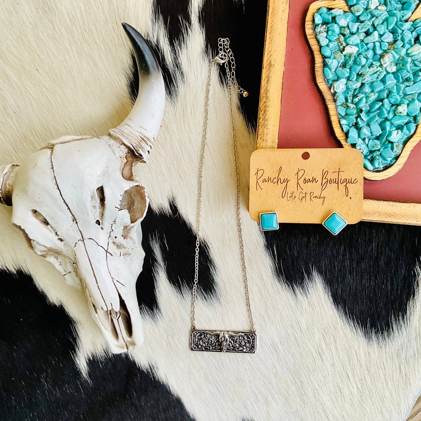 Steer Skull Bar Western Necklace