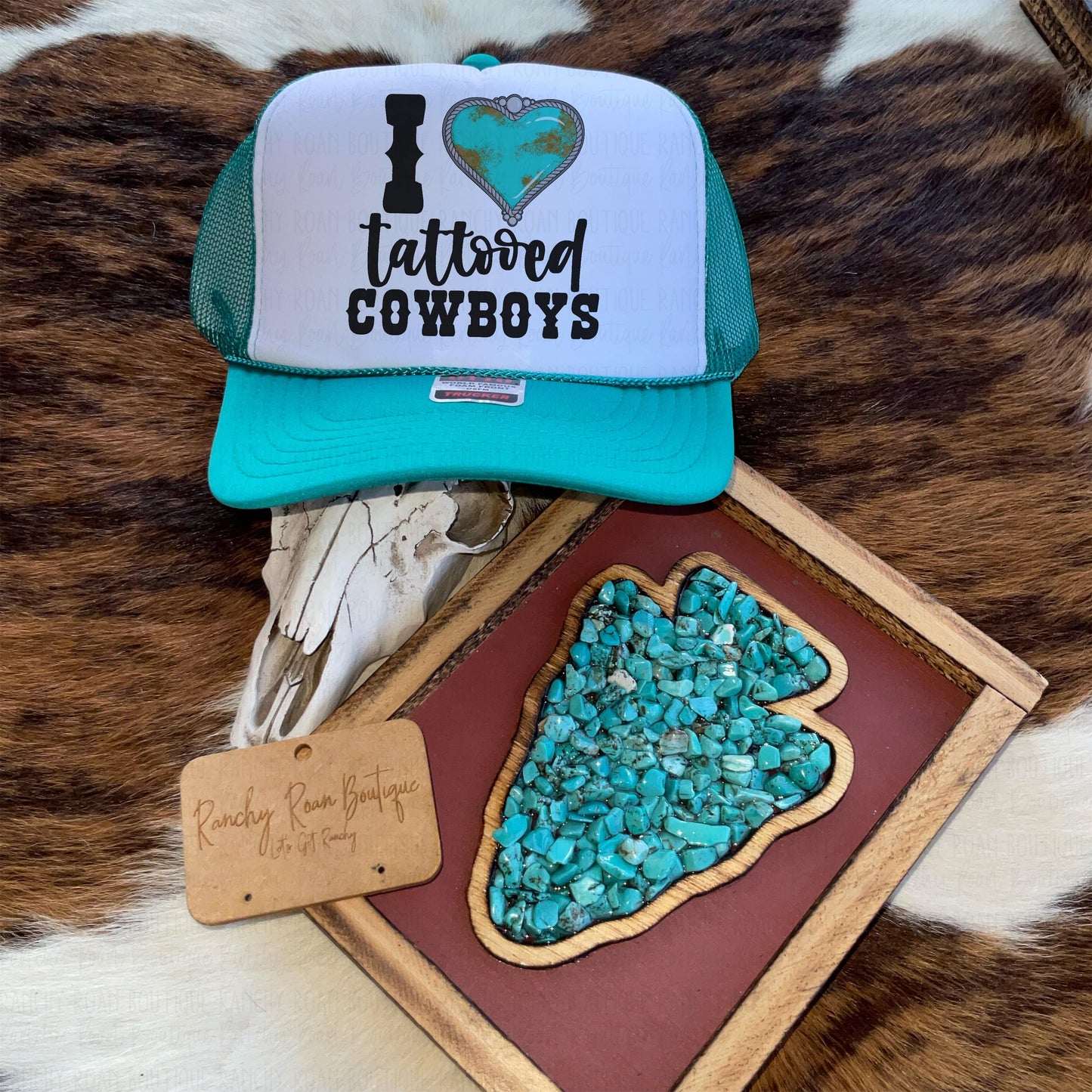 I Heart Tattooed Cowboys Western Foam Front Trucker Hat
