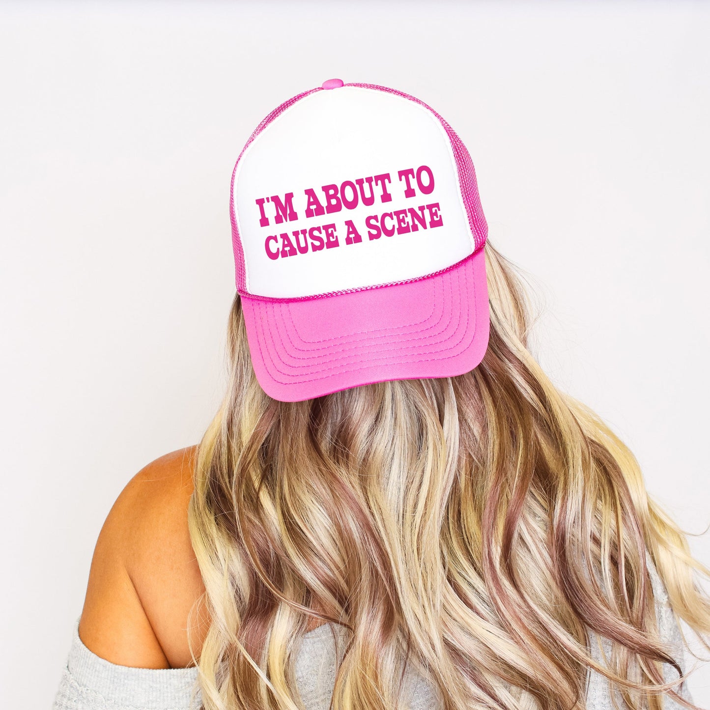 I'm About to Cause a Scene, Sassy, Funny, Bright Pink Snapback Trucker Hat