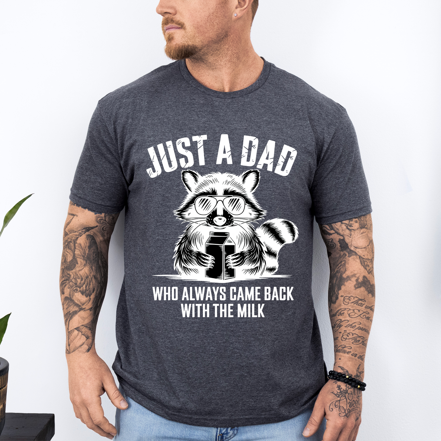 Just A Dad Who Always Came Back With The Milk, Retro, Raccoon, Dad, Father's Day, Boyfriend, Husband, Brother, Guy Gift, Soft Style T-Shirt