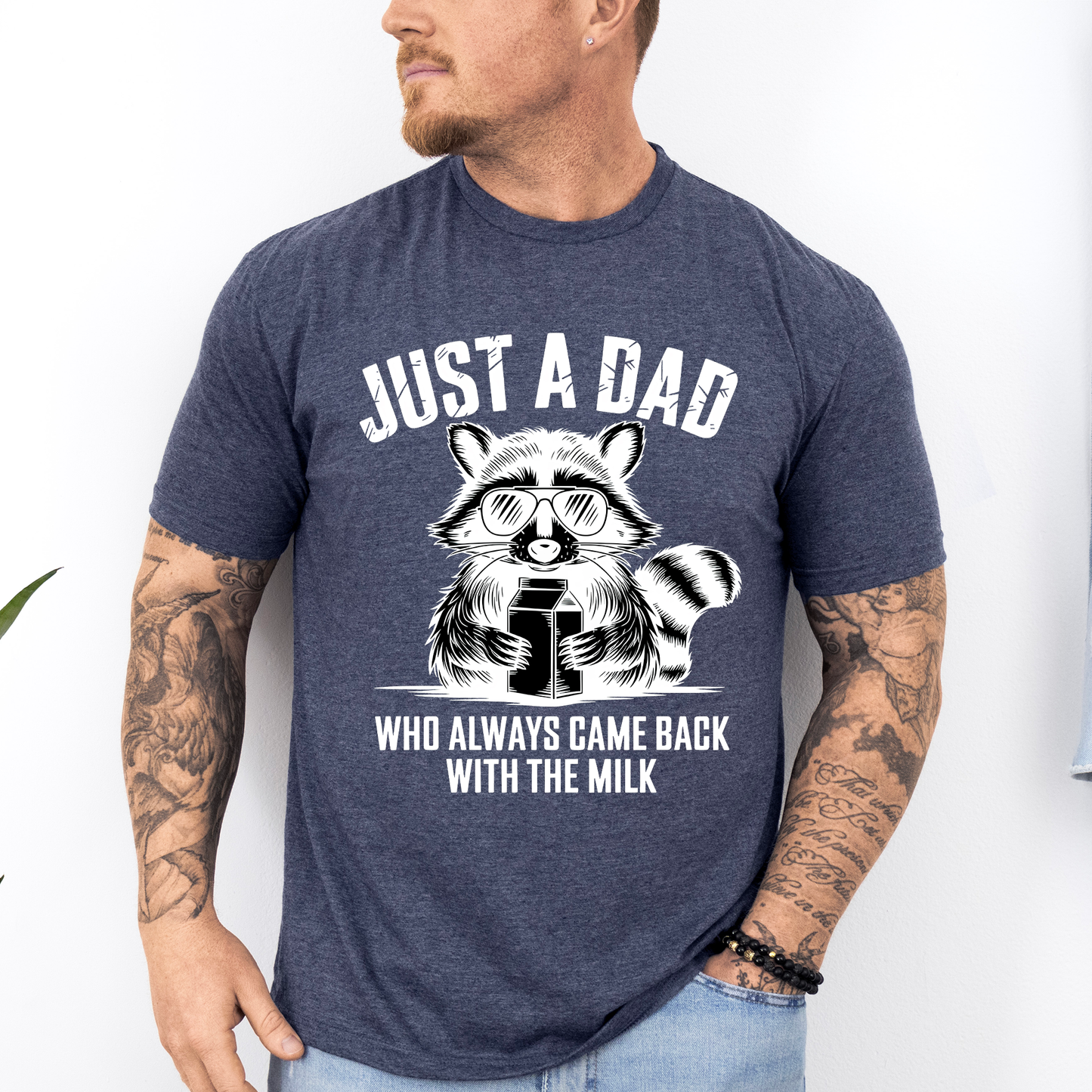 Just A Dad Who Always Came Back With The Milk, Retro, Raccoon, Dad, Father's Day, Boyfriend, Husband, Brother, Guy Gift, Soft Style T-Shirt