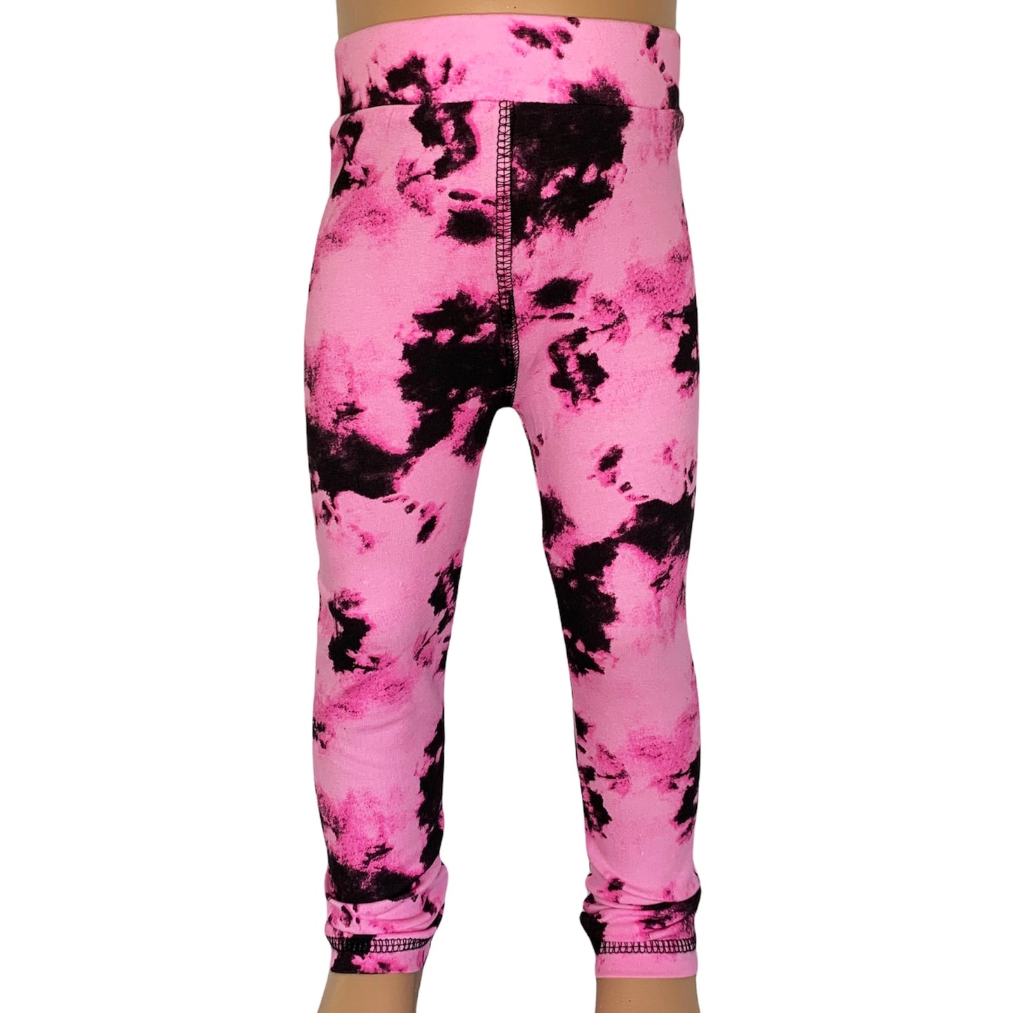 AnnLoren Baby Toddler Big Girls Boutique Black and Pink Tie Dye Leggings