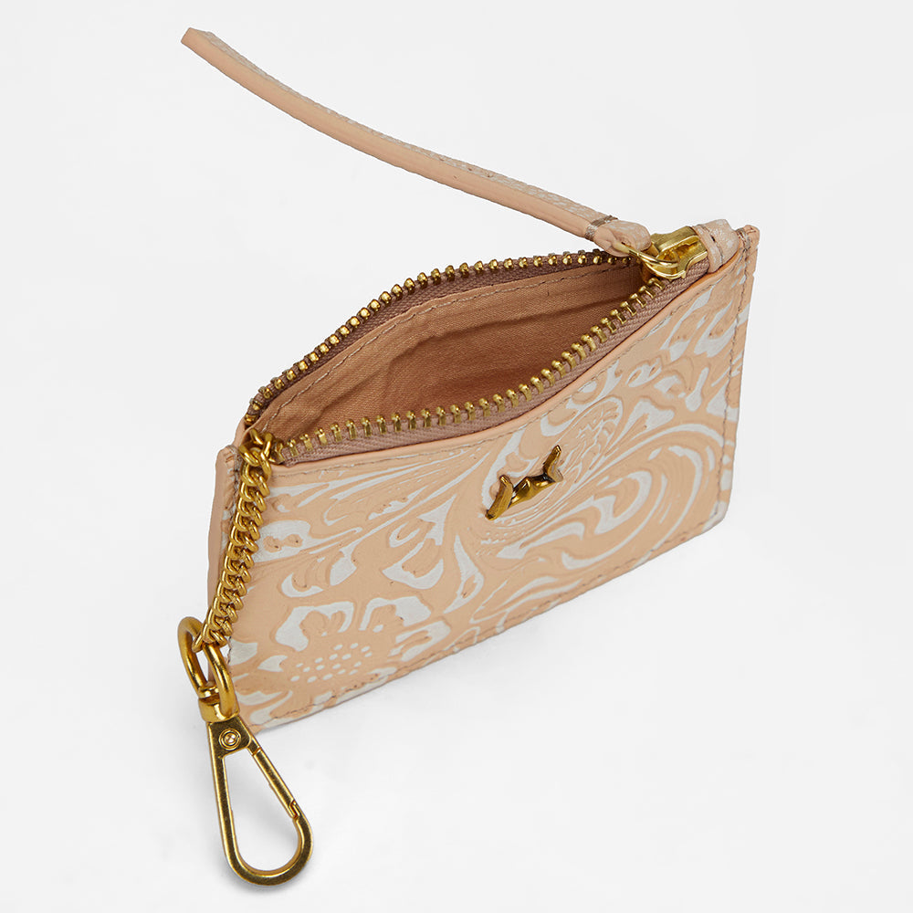 Loyal West SOPHIA CREDIT CARD HOLDER IN HAND FINISHED EMBOSSED LEATHER - WHITE