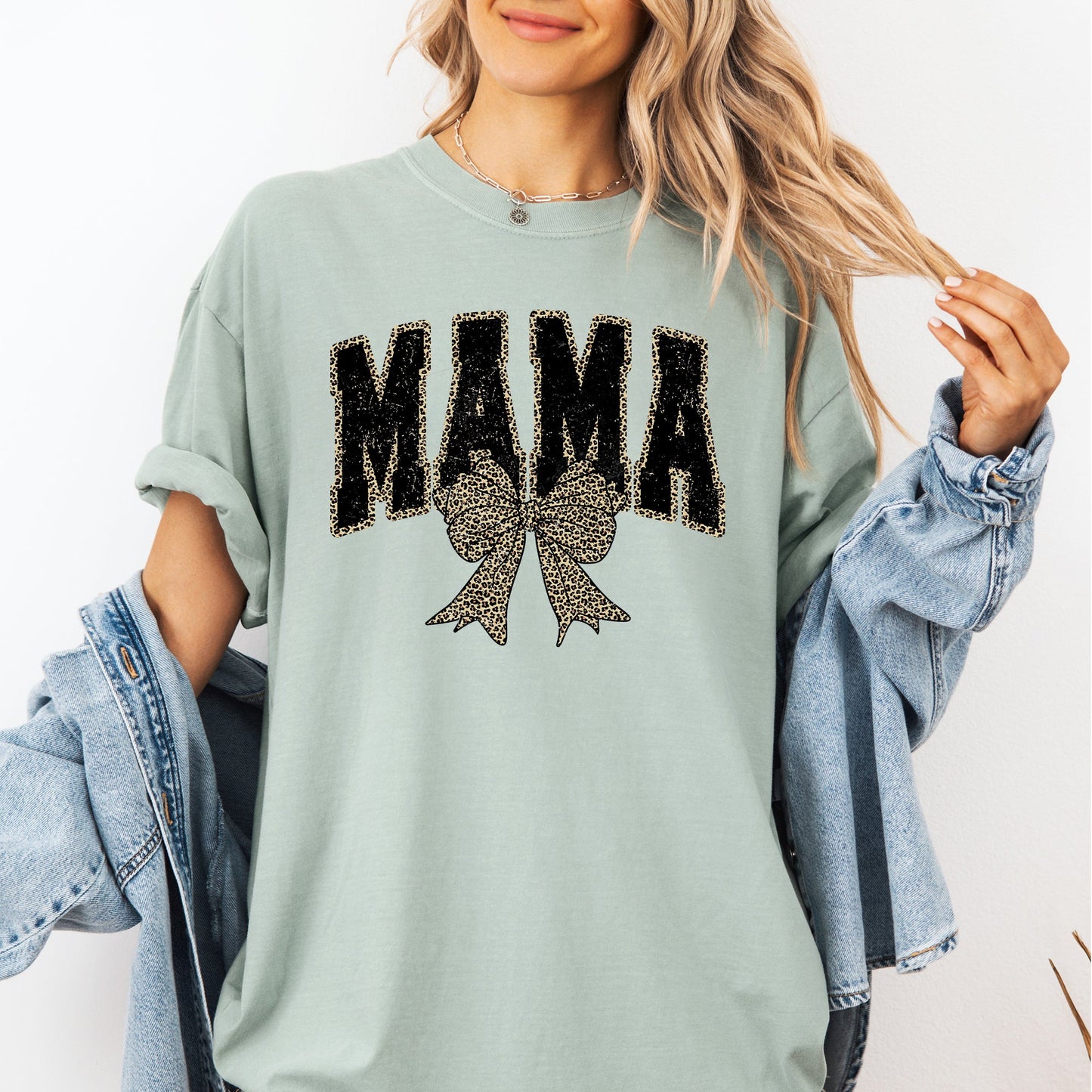 Mama, Black Leopard Print, Bow, Ribbon, Mother's Day Tshirt Comfort Colors T-Shirt