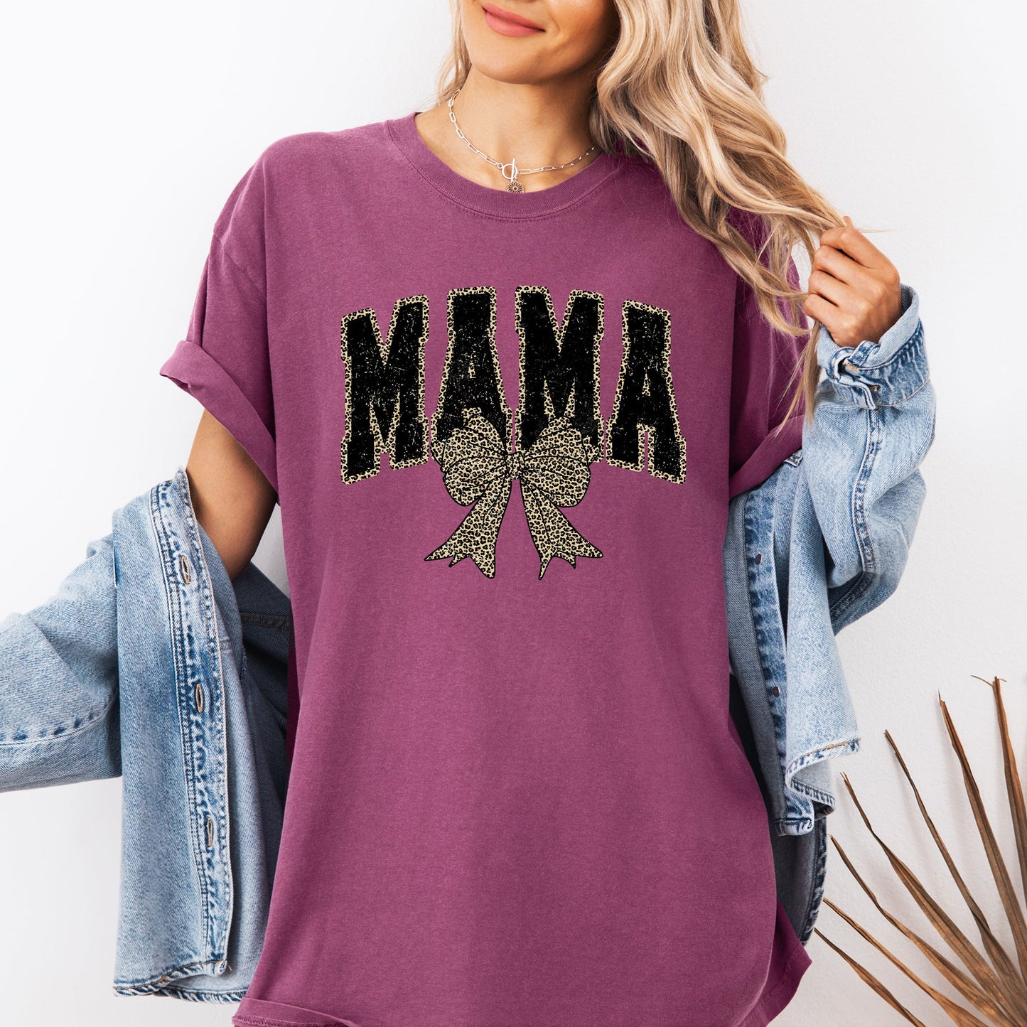 Mama, Black Leopard Print, Bow, Ribbon, Mother's Day Tshirt Comfort Colors T-Shirt