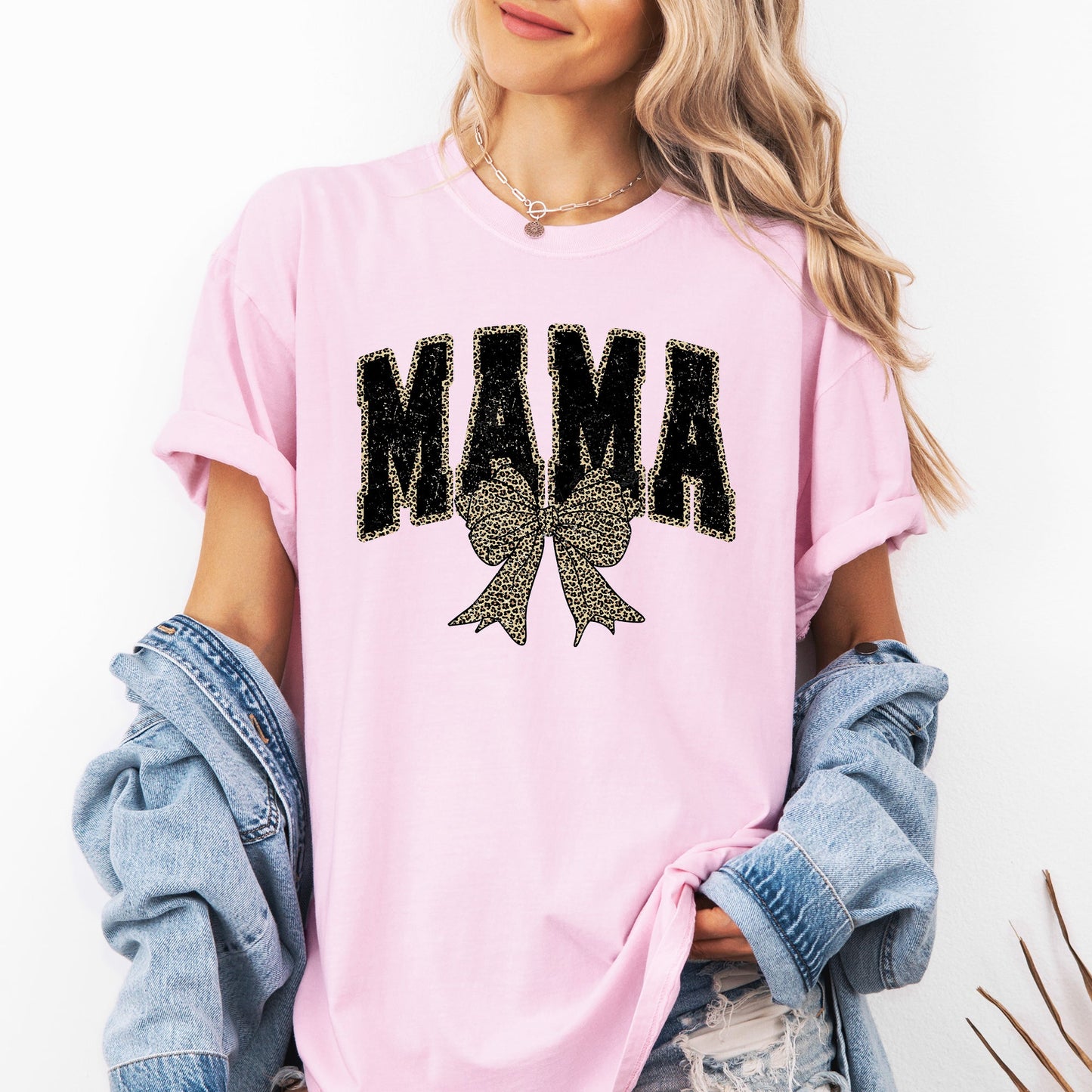 Mama, Black Leopard Print, Bow, Ribbon, Mother's Day Tshirt Comfort Colors T-Shirt